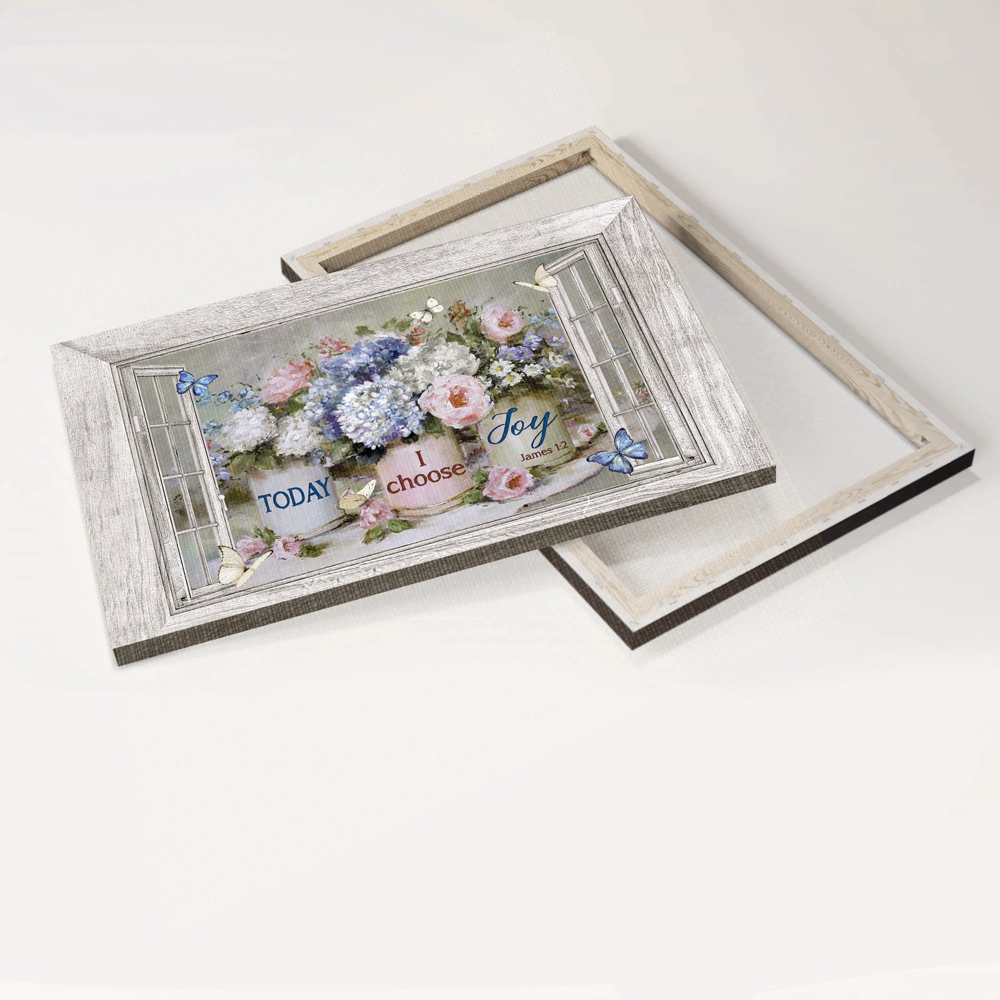 Jesus Landscape Canvas - Blue hydrangea, Pink peony, Colorful flowers Landscape Canvas - Gift For Christian - Today I choose joy Landscape Canvas