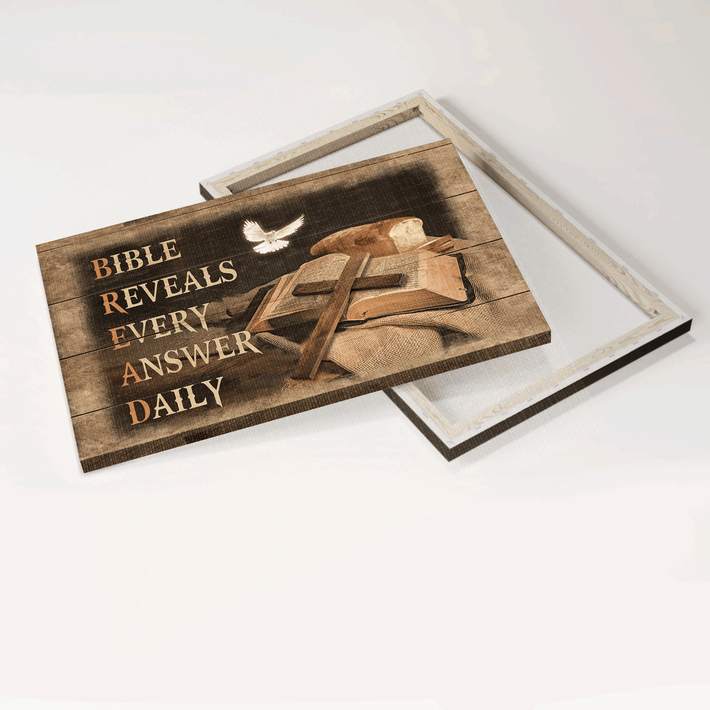 Jesus Landscape Canvas - Big cross, Bible painting, White dove Landscape Canvas - Gift For Christian - Bible reveals every answer daily Landscape Canvas