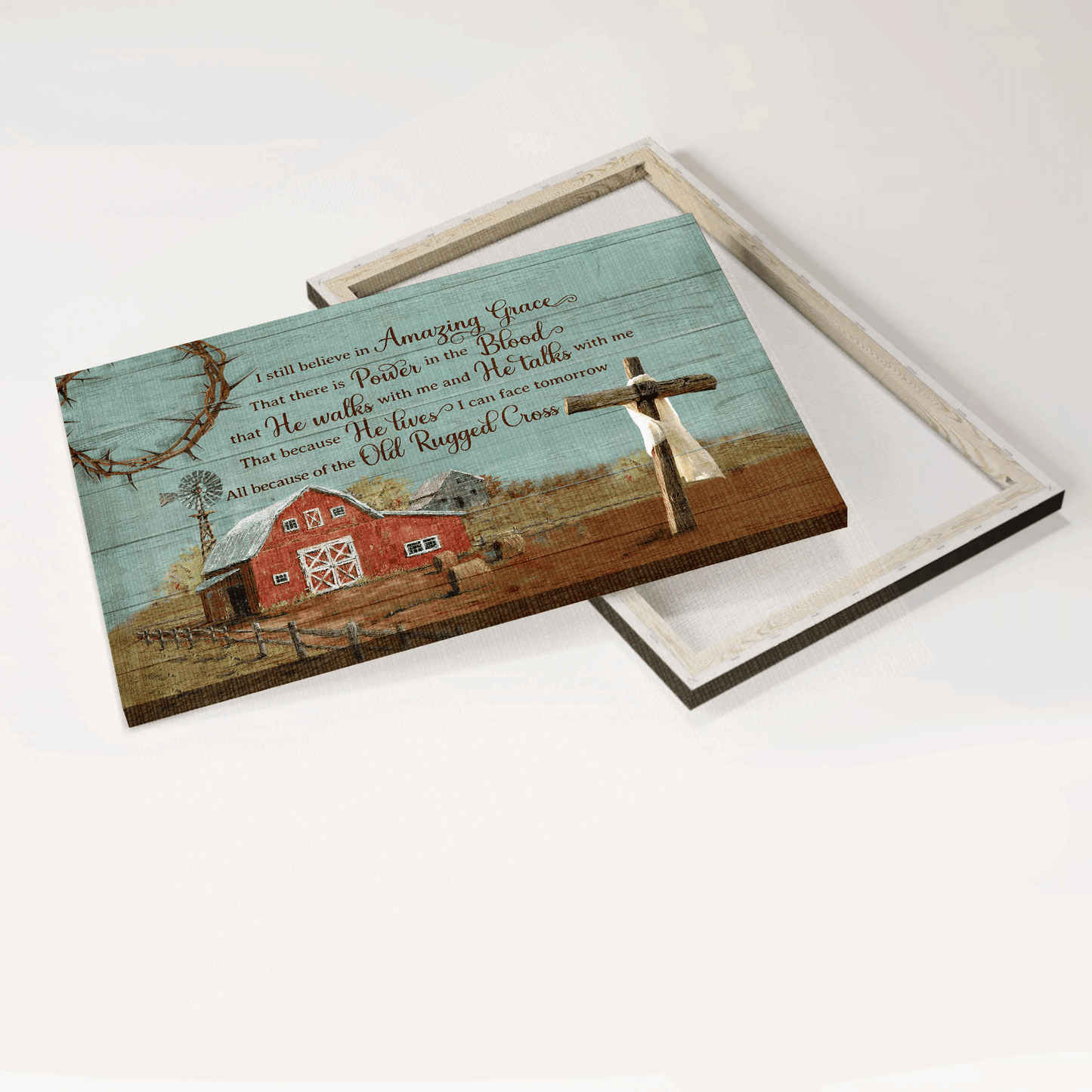 Jesus Landscape Canvas - Tranquil Farm, Old Barn Painting, Windmill, Wooden Cross Canvas - Gift For Christian - I Still Believe In Amazing Grace Canvas
