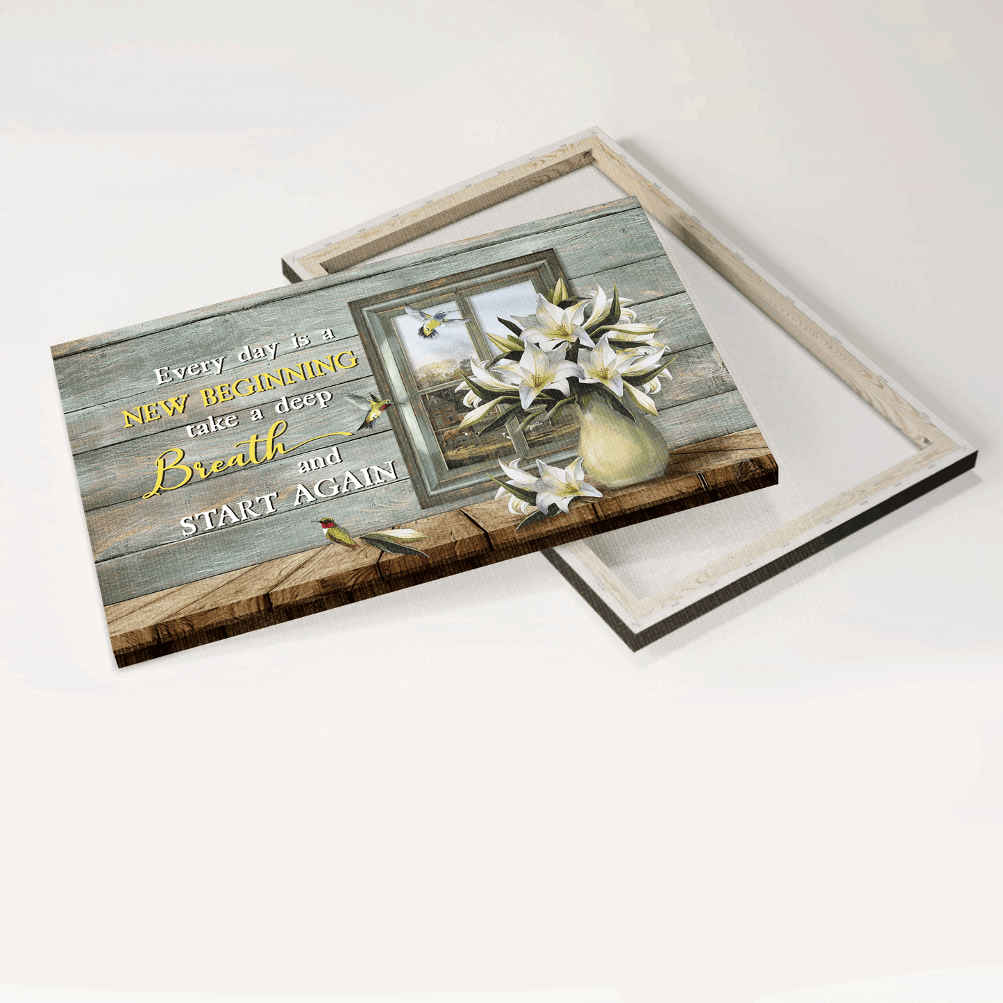 Jesus Landscape Canvas - Lily flower, Hummingbird Canvas - Gift For Christian - Everyday is a new beginning Landscape Canvas