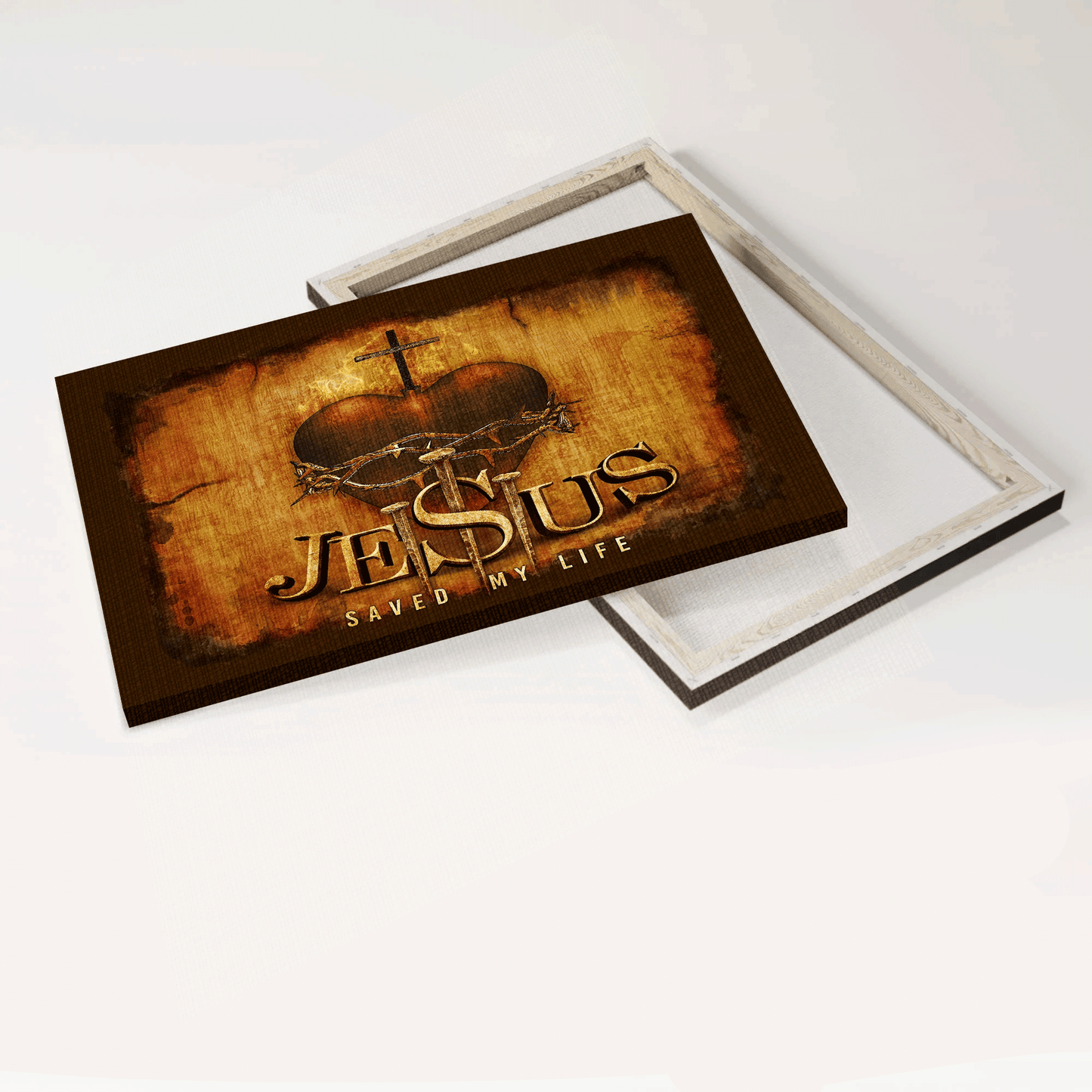 Jesus Landscape Canvas - The Savior, Sacred Heart Of Jesus, Three Nails Canvas - Gift For Christian - Jesus Saved My Life Canvas