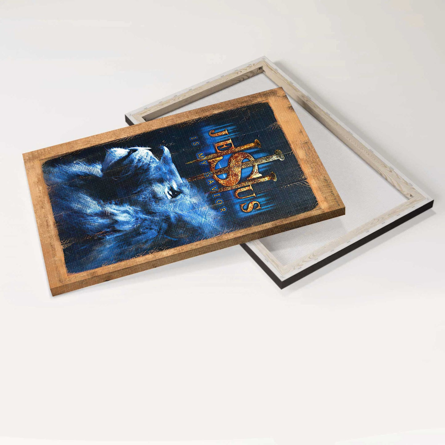 Jesus Portrait Canvas, Christian Wall Decor Framed Art - Blue lion Canvas, Lion of Judah, Faith, God, Jesus is my savior Portrait Canvas