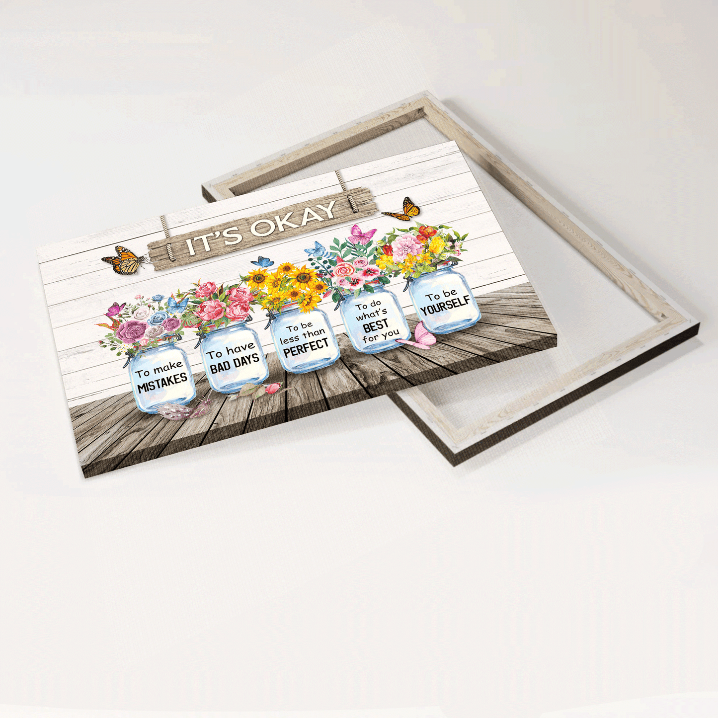 Jesus Landscape Canvas - Garden flower, Mason jars, Flower painting Landscape Canvas - Gift For Christian - It's okay to be yourself