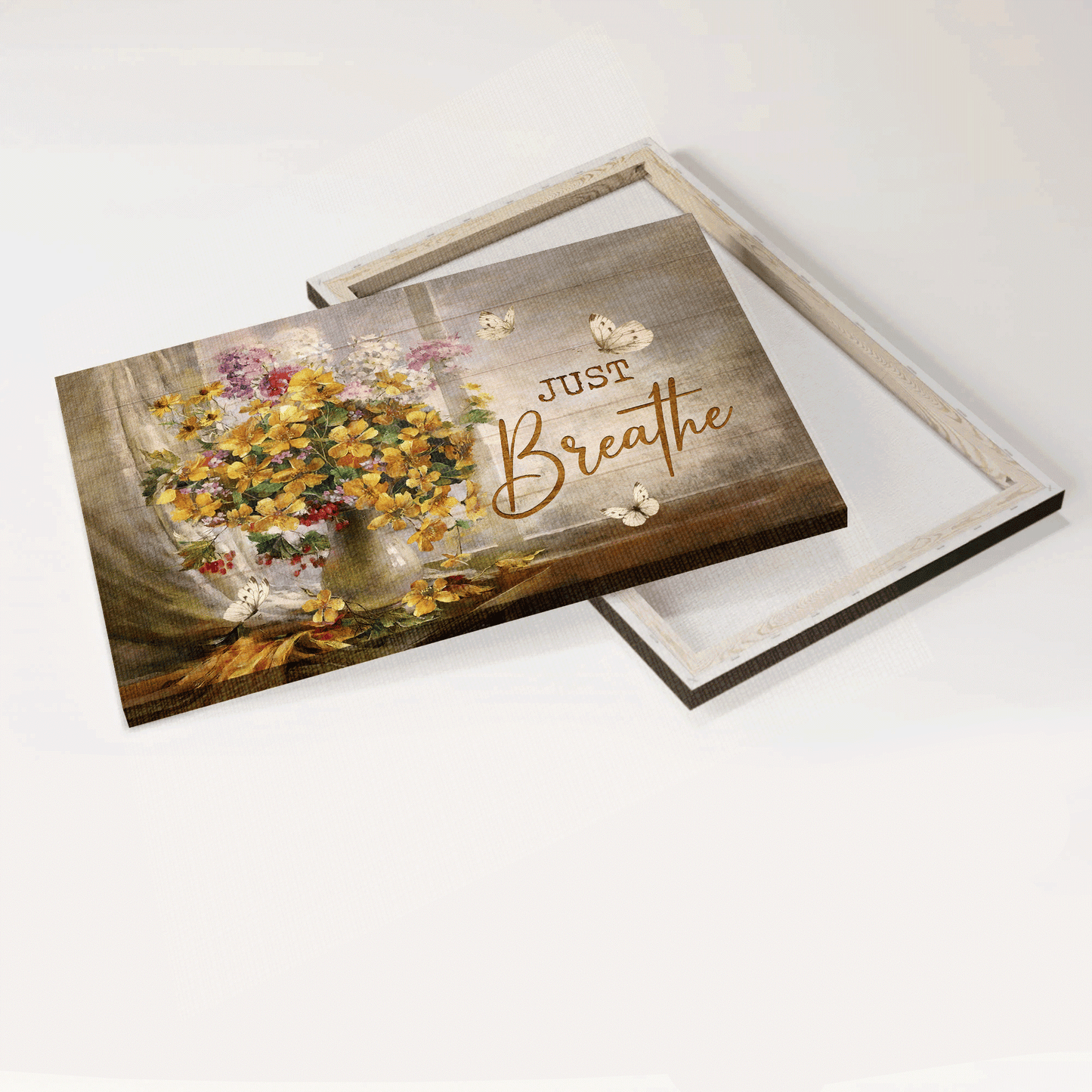 Jesus Landscape Canvas- Beautiful flower vase, White butterfly, Stunning flower painting, Flower painting Canvas- Gift For Christian- Just breathe