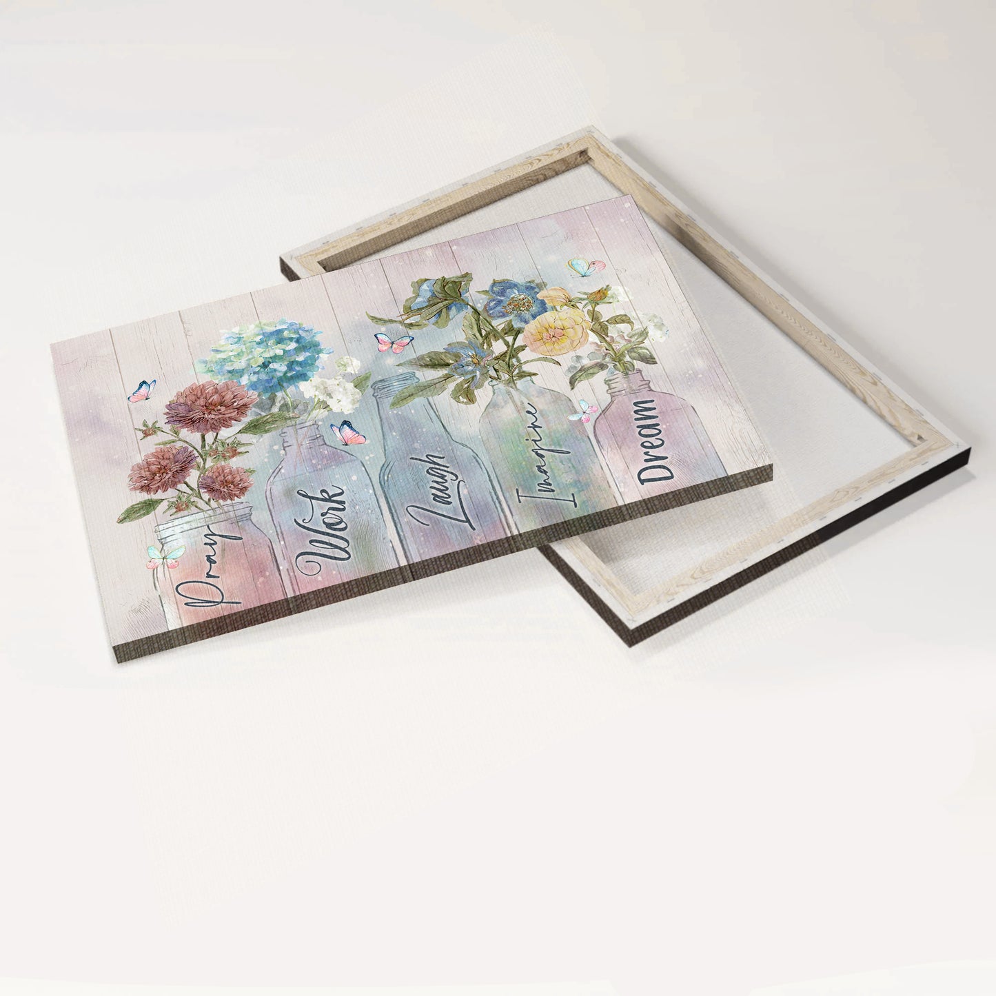 Jesus Landscape Canvas - Blue hydrangea, Red chrysanthemum, Dream color Landscape Canvas - Gift For Christian - Pray work laugh Landscape Canvas