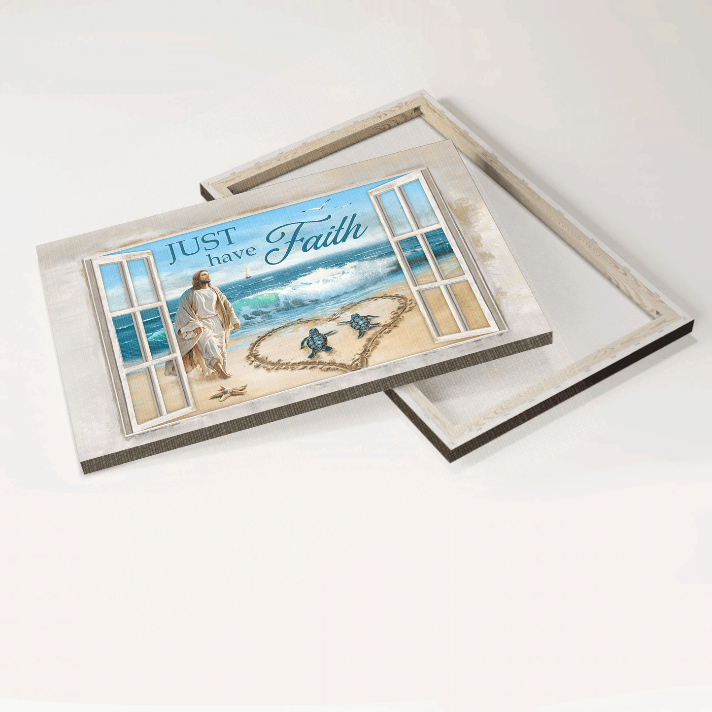 Jesus Landscape Canvas - Jesus drawing, Heart shape, Sea turtle Landscape Canvas - Gift For Christian - Just have faith Landscape Canvas
