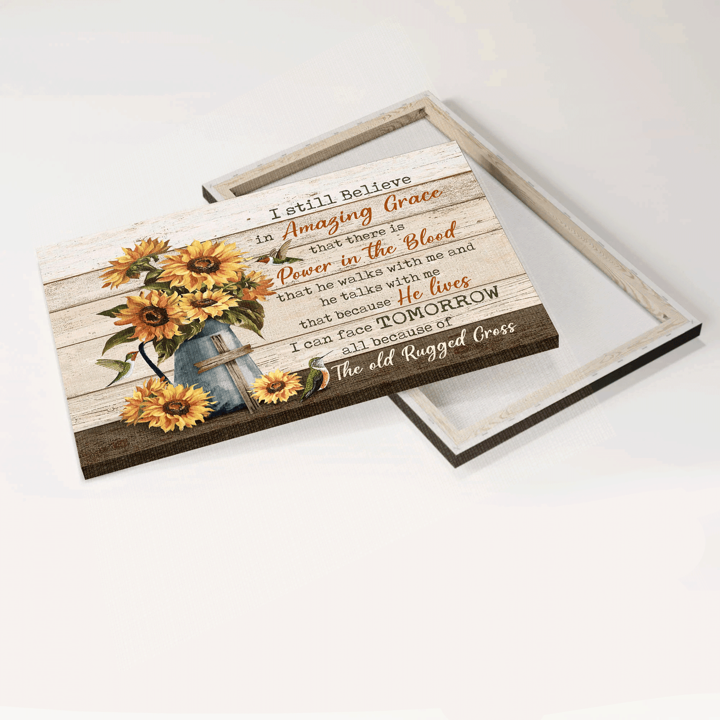 Jesus Landscape Canvas - Sunflower Vase, Vintage, Still Life, Wooden Cross Canvas - Gift For Christian - I Still Believe In Amazing Grace Canvas