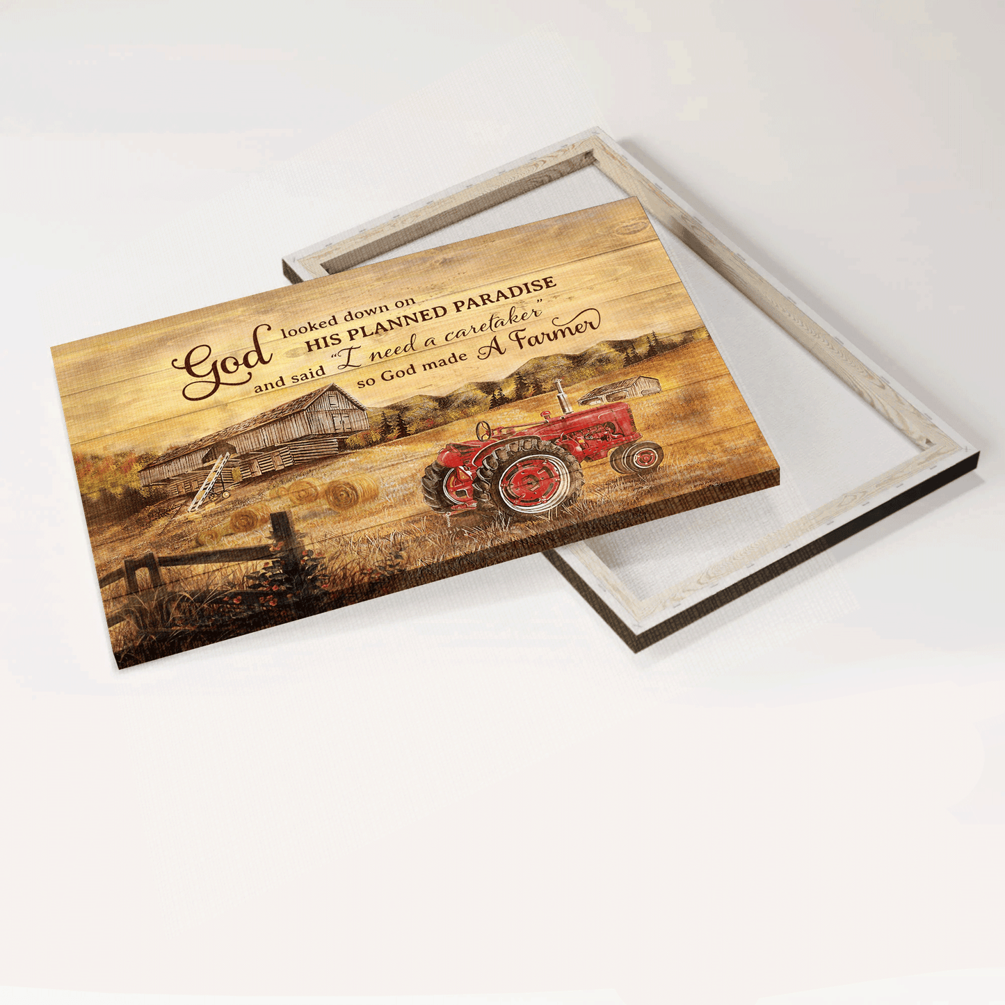 Jesus Landscape Canvas - Paddy Field, Electric Tricycle, Old Barn Painting Landscape Canvas - Gift For Christian - So God made a farmer Landscape Canvas