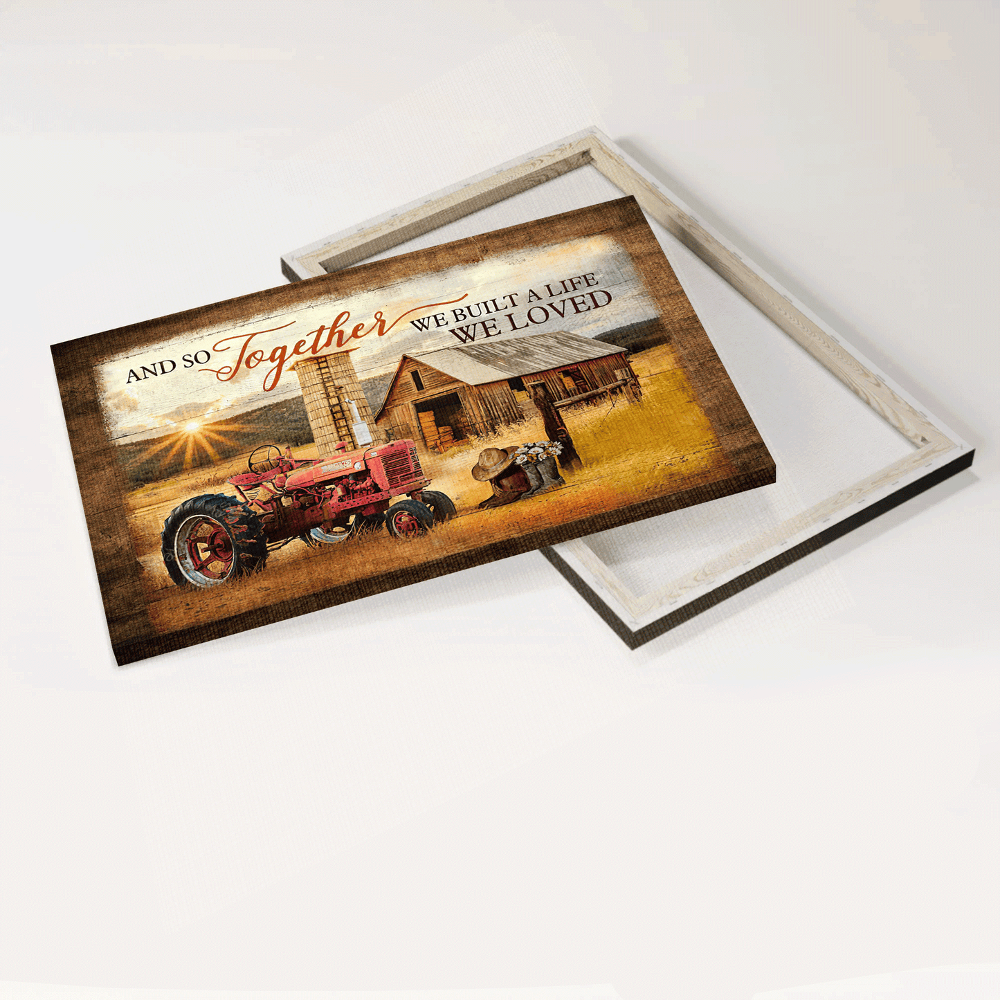 Jesus Landscape Canvas - Old Barn Painting, Electric Tricycle, Sunset Landscape Landscape Canvas - Gift For Christian - And so together we built the life we loved Landscape Canvas