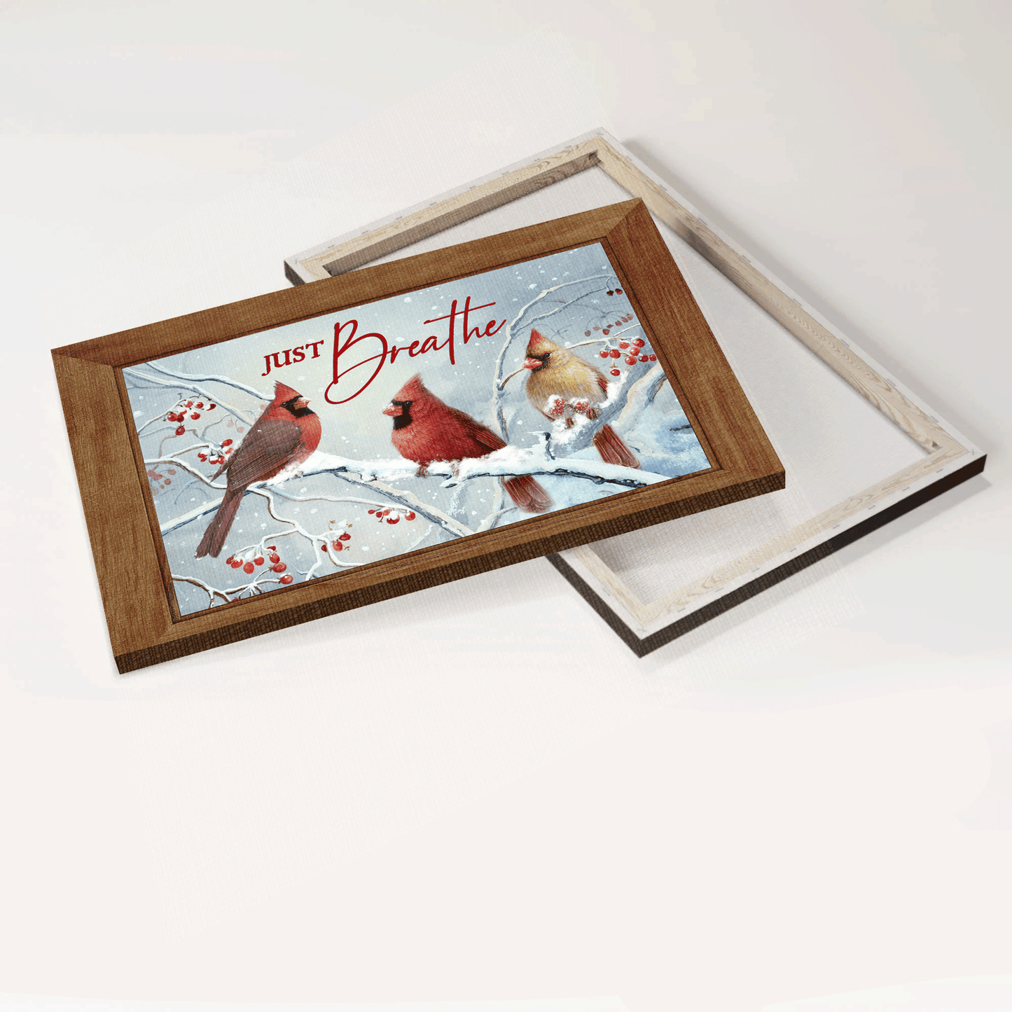 Jesus Landscape Canvas - Beautiful cardinal, White snow, Red cranberry Landscape Canvas - Gift For Christian - Just breathe