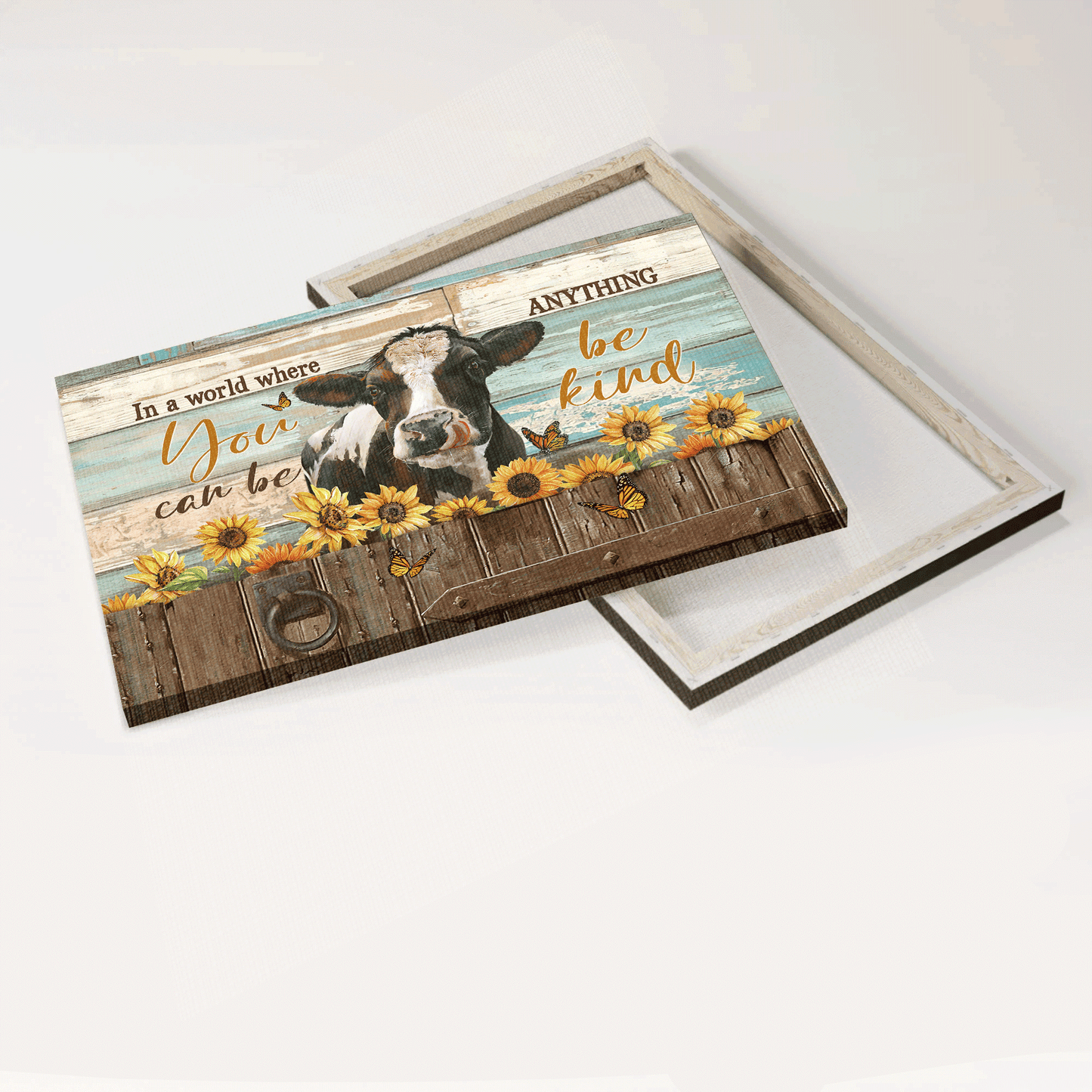 Jesus Landscape Canvas - Lovely dairy cow, Sunflower painting Landscape Canvas - Gift For Christian -Stunning monarch butterfly, Be kind Landscape Canvas