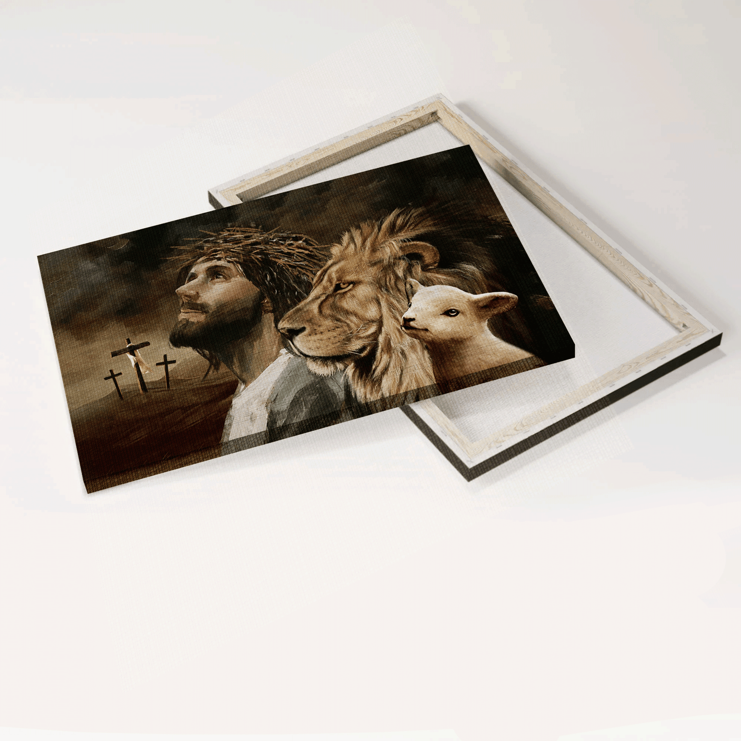 Jesus Landscape Canvas - The Lamb Of God, The Lion Of Judah, Jesus Christ, Cross Symbol Canvas - Gift For Christian