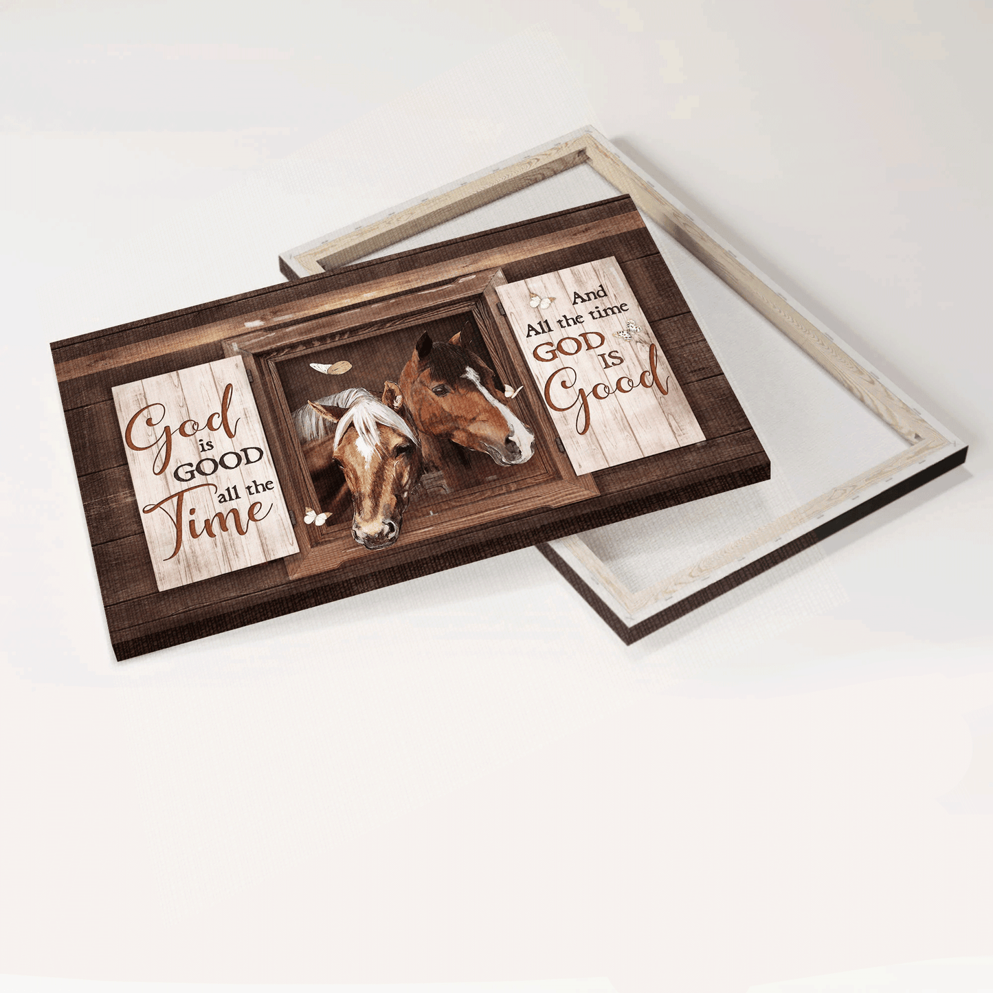 Jesus Landscape Canvas- Beautiful horse, Square frame, White butterfly canvas- Gift for Christian- God is good all the time