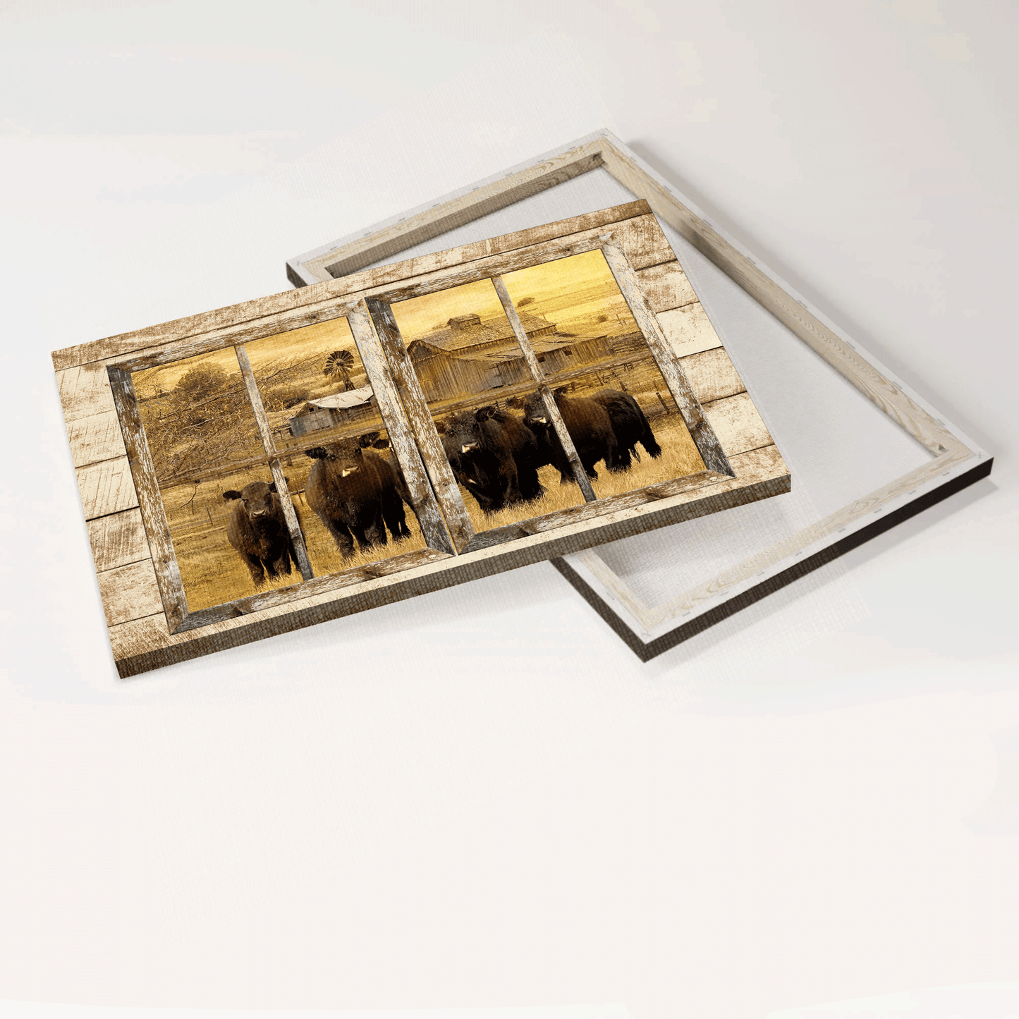 Jesus Landscape Canvas- Aberdeen Angus Canvas,  Farm Drawing, Through The Window Frame Landscape Canvas- Gift For Religious Christian