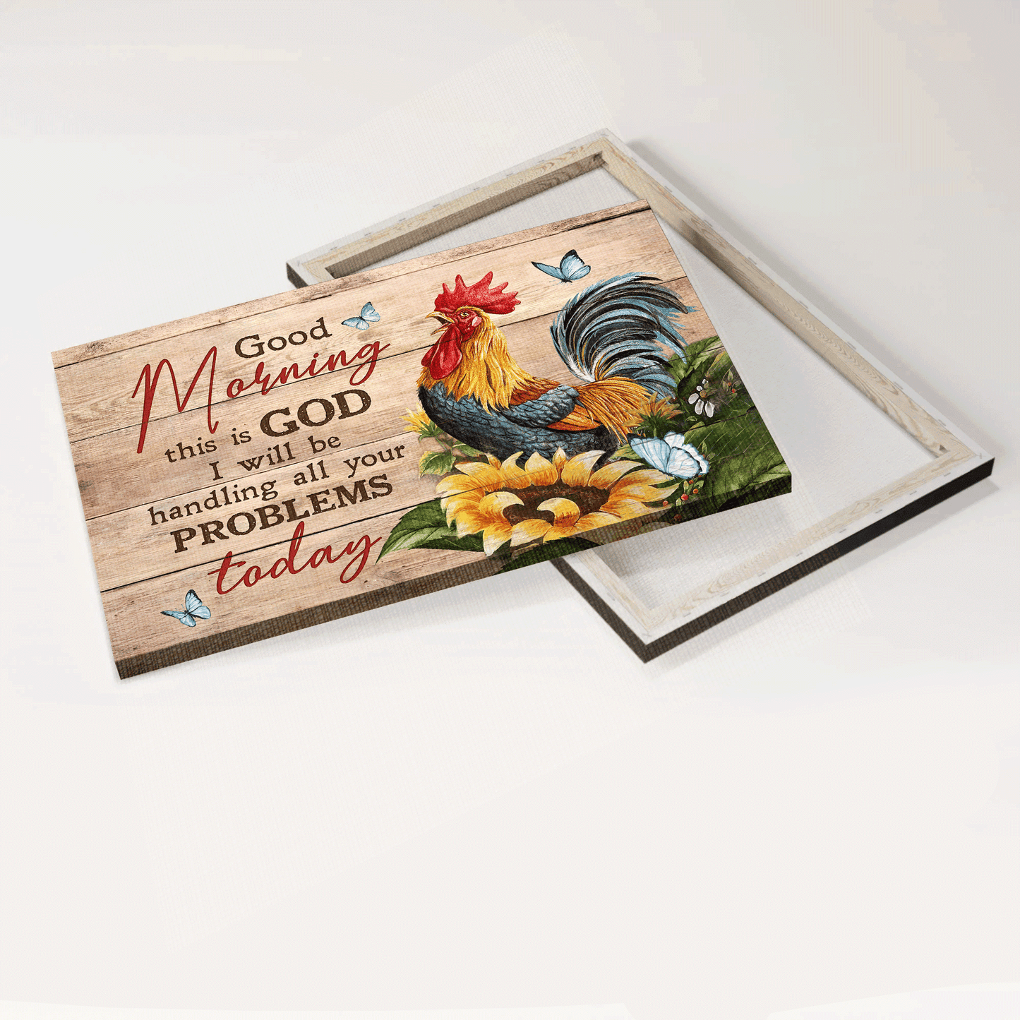 Jesus Landscape Canvas - Sunflower, Blue Butterfly, Rooster Painting Canvas - Gift For Christian - Good Morning, This Is God Canvas