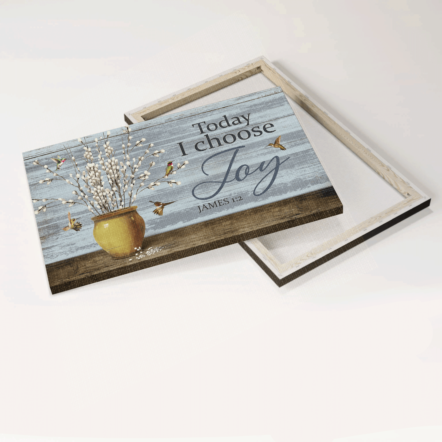 Jesus Landscape Canvas- Baby White Flower, Ceramic Vase, Colorful Hummingbird Canvas- Gift For Christian- Today I Choose Joy