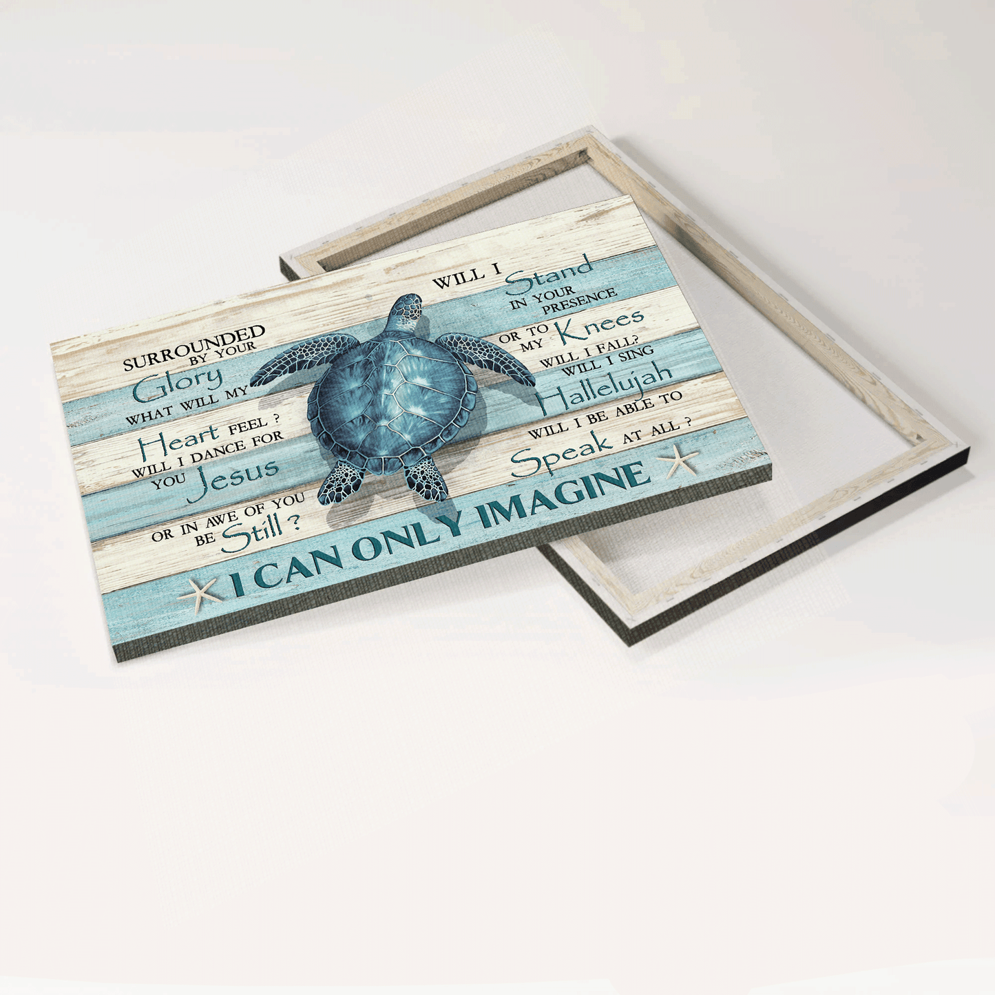 Jesus Landscape Canvas- Blue Sea Turtle, Star fish, Blue and white background- Gift for Christian- I can only imagine - Landscape Canvas Prints, Christian Wall Art