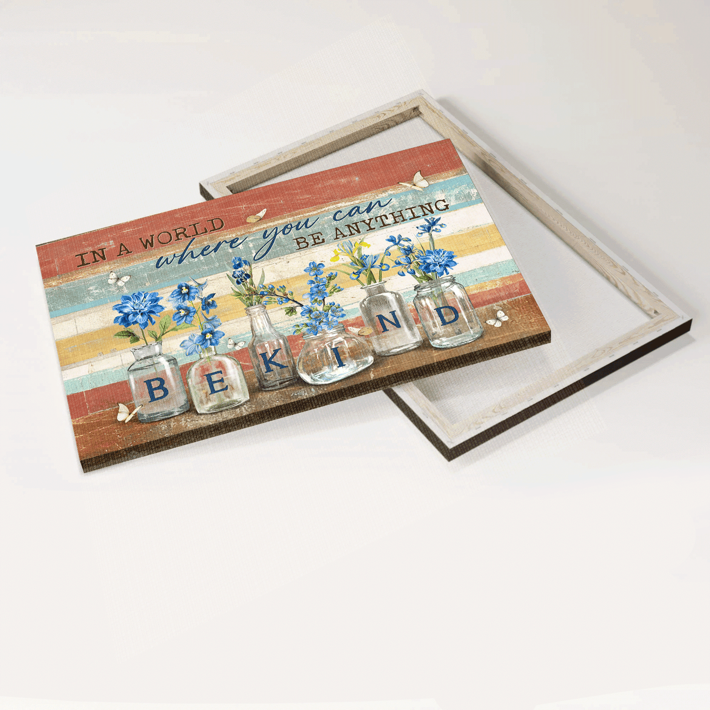 Jesus Landscape Canvas- Blue flower drawing, Crystal bottle canvas- Gift for Christian- In a world where you can be anything - Landscape Canvas Prints, Wall Art