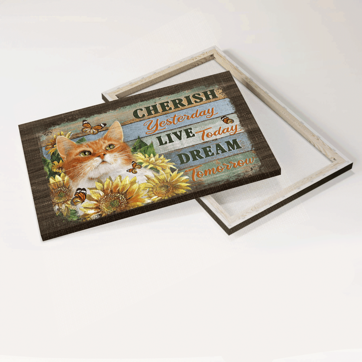 Jesus Landscape Canvas - Little cat, Sunflower garden, Orange butterfly Landscape Canvas - Gift For Christian -Cherish yesterday Landscape Canvas