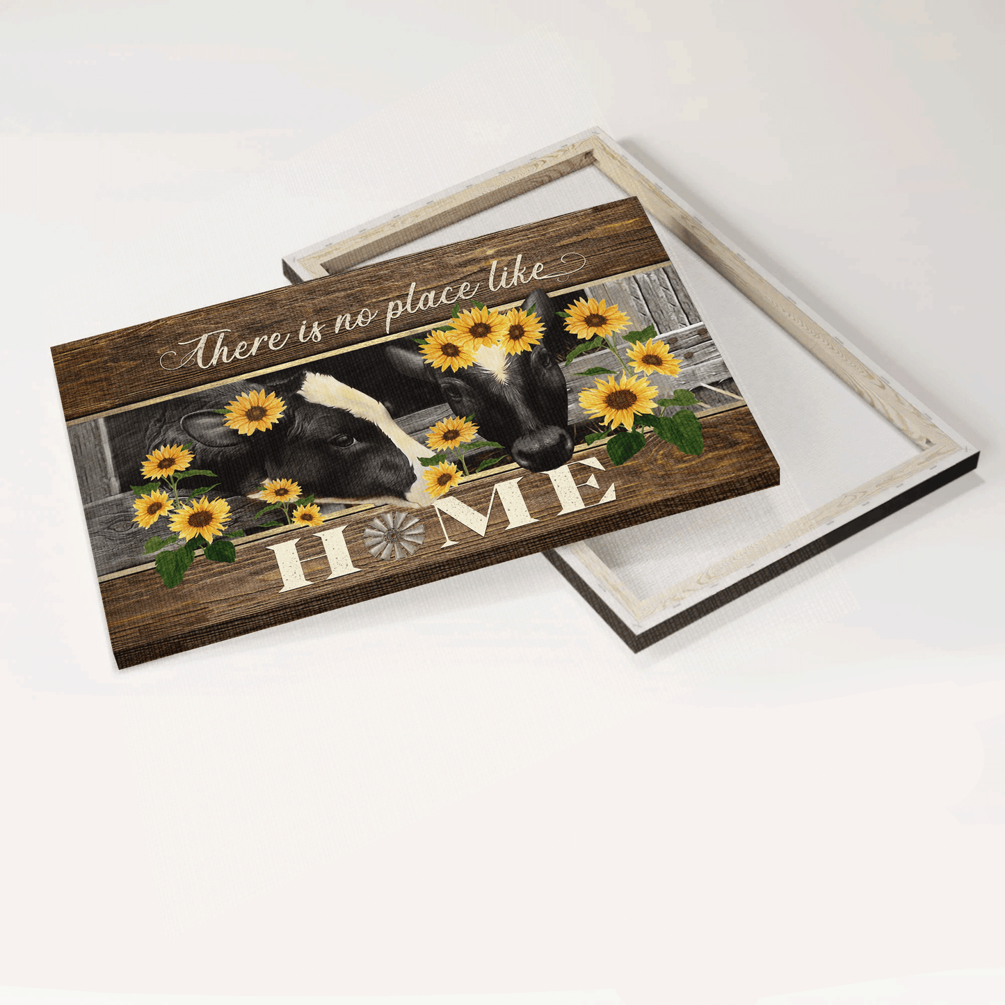 Jesus Landscape Canvas- Black cow, Sunflower garden, Windmill canvas- Gift for Christian- There is no place like home - Landscape Canvas Prints, Christian Wall Art