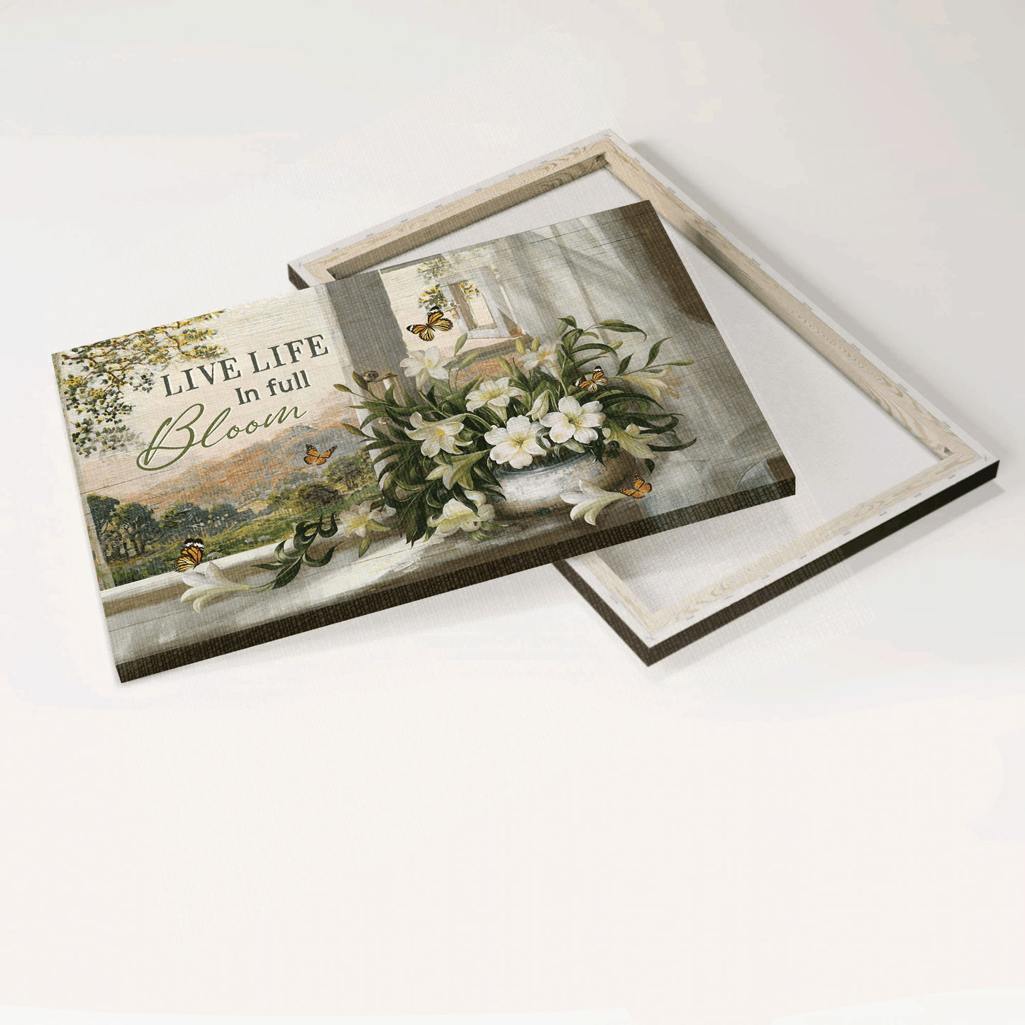 Jesus Landscape Canvas - Lily flower vase, Beautiful mountain Canvas - Gift For Christian - Live life in full bloom Landscape Canvas