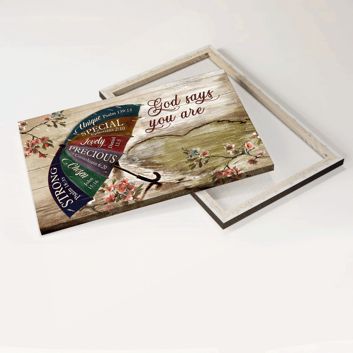 Jesus Landscape Canvas -Big umbrella, Rainy day, Heart shape Landscape Canvas - Gift For Christian - God says you are unique Landscape Canvas