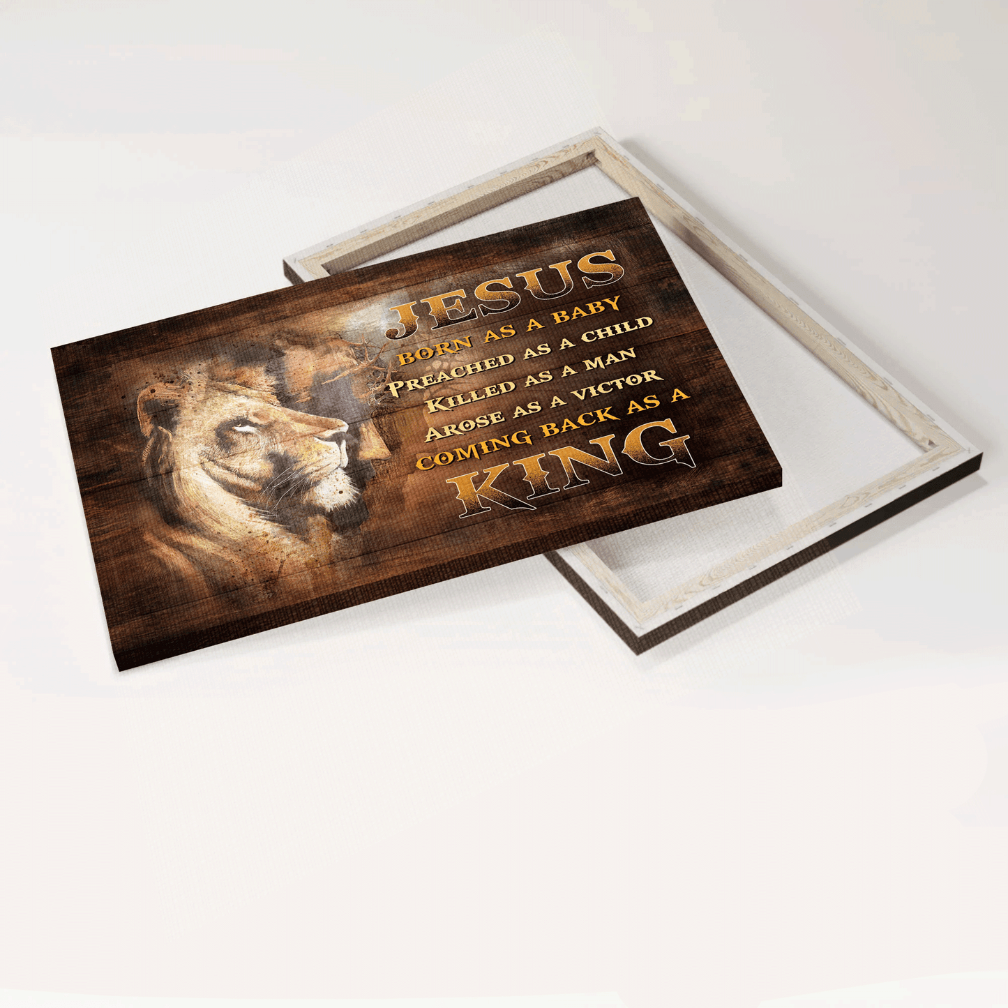 Jesus Landscape Canvas- Awesome Lion, Lion Painting Canvas- Gift For Christian- Born As A Baby, Come Back As A King