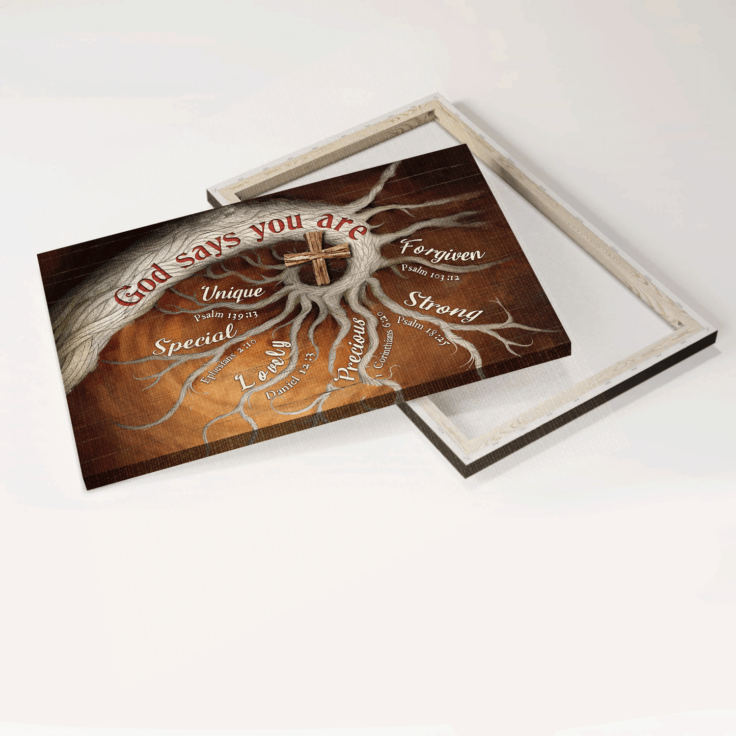 Jesus Landscape Canvas - tree roots, Wooden cross painting, Bible verses Landscape Canvas - Inspirational gift, Gift For Religious Christian - God says you are