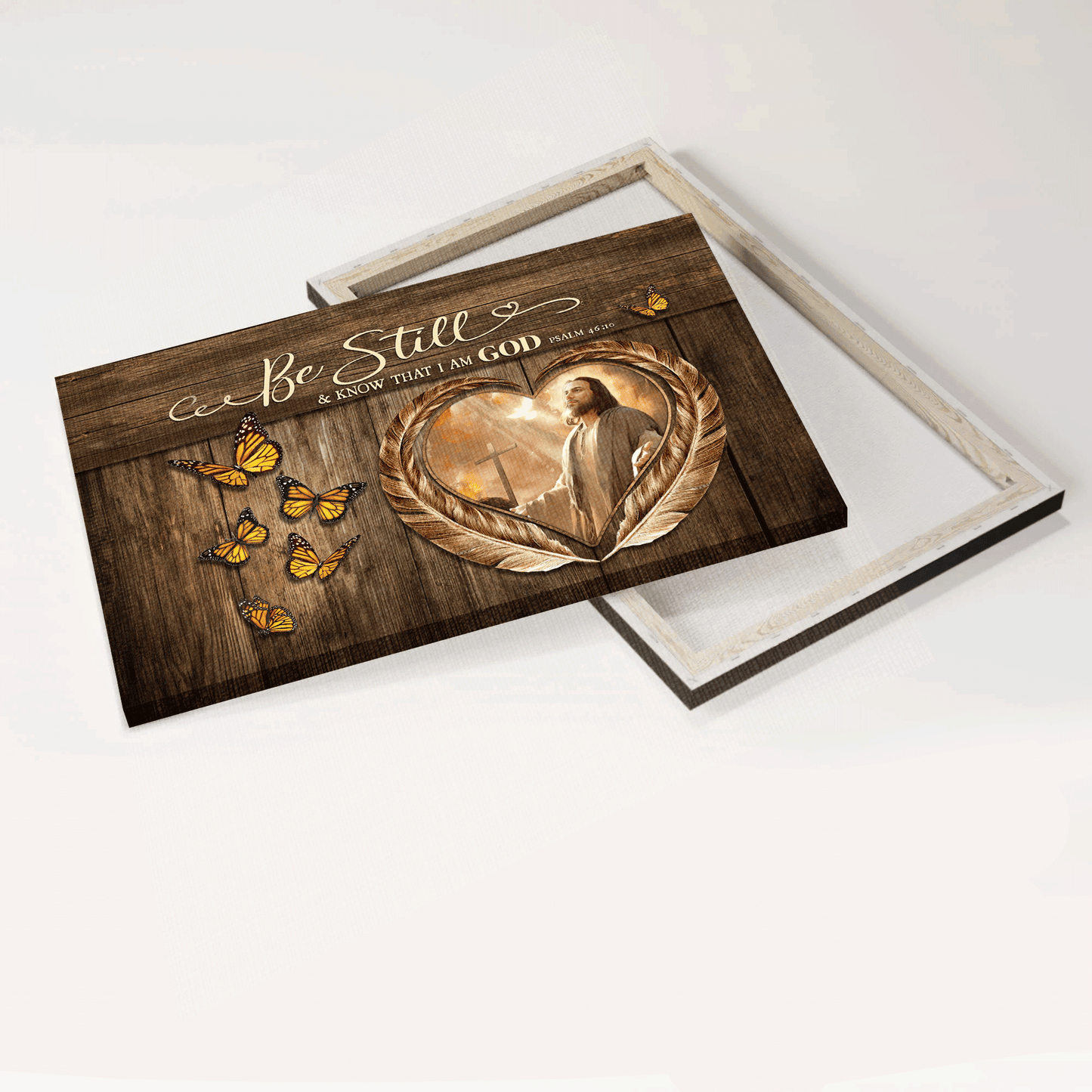 Jesus Landscape Canvas - Bible verse, Monarch butterfly, Jesus painting Landscape Canvas - Gift For Christian - Be still & know that I am God