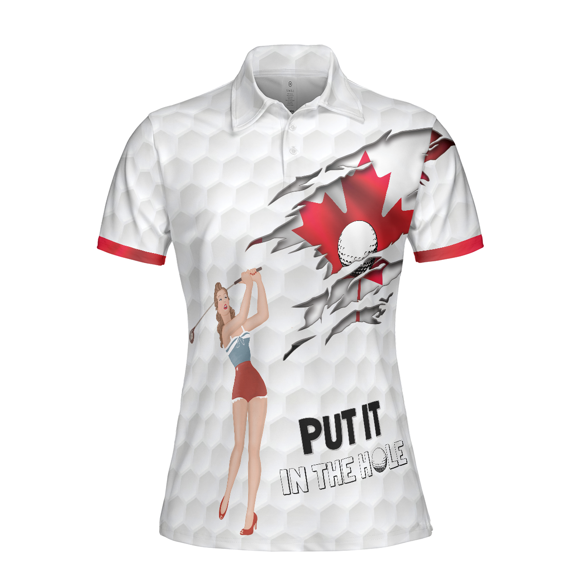 Women Canadian Polo Shirt, Golf Canada Flag Pin Up Girl Short Sleeve Women Polo Shirt, Canadian Golf Shirt For Ladies