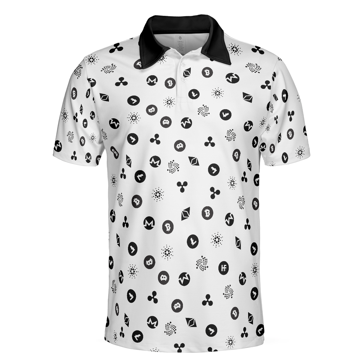 Cryptocurrency Pattern Polo Shirt, Black And White Bitcoin Polo Shirt, Best Cryptocurrency Shirt For Men, Best Gift for Men Golfers, Polo Gift For Men