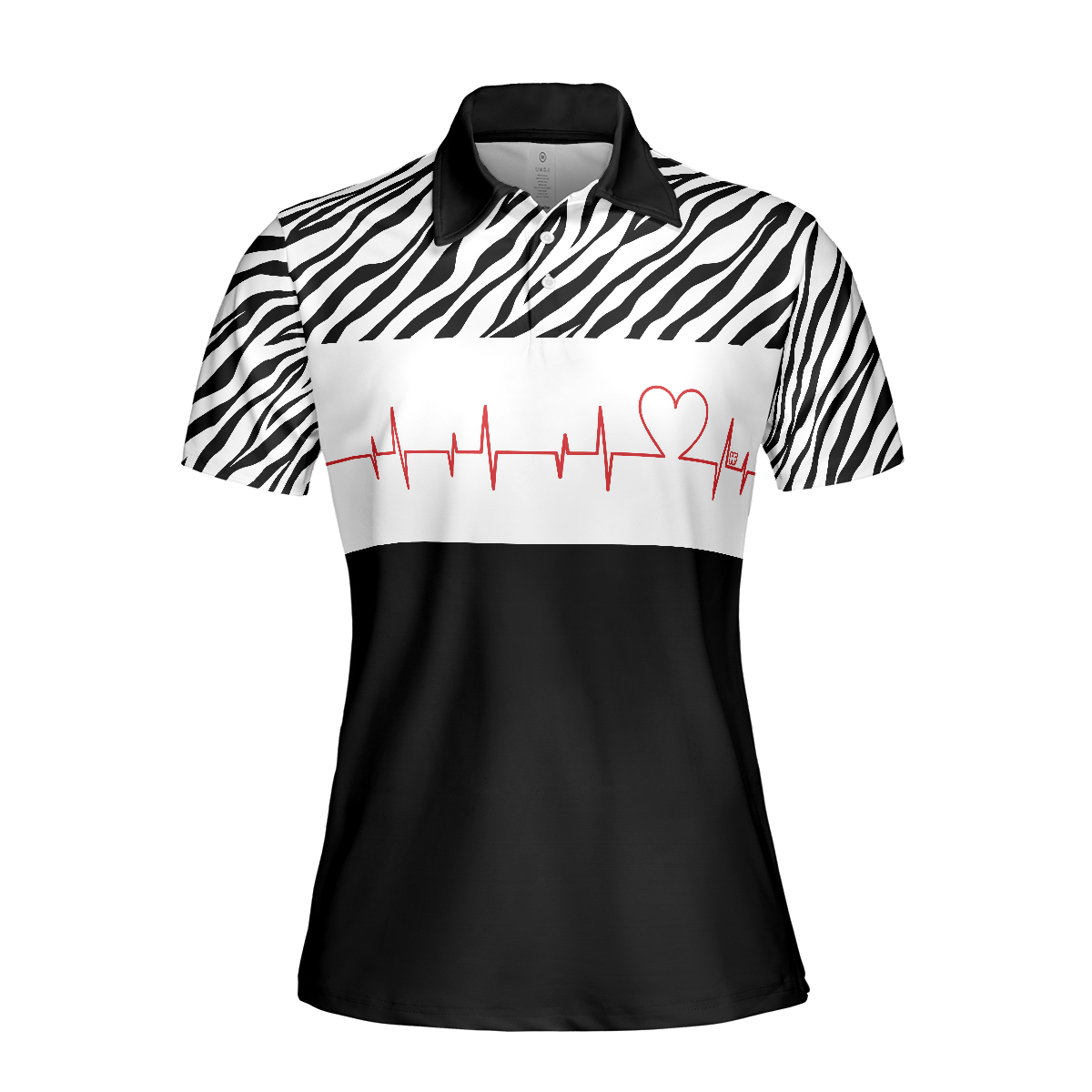 Bowling Heartbeat Women Polo Shirt, Zebra Pattern Short Sleeve Women Polo Shirt, Bowling Shirt For Ladies