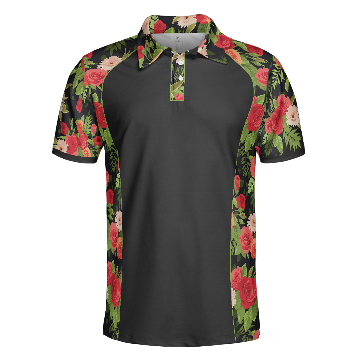 Tropical Roses Pattern Polo Shirt, Black Polo Shirt With Roses, Print Roses Pattern Shirt For Adults - Perfect Gift For Men