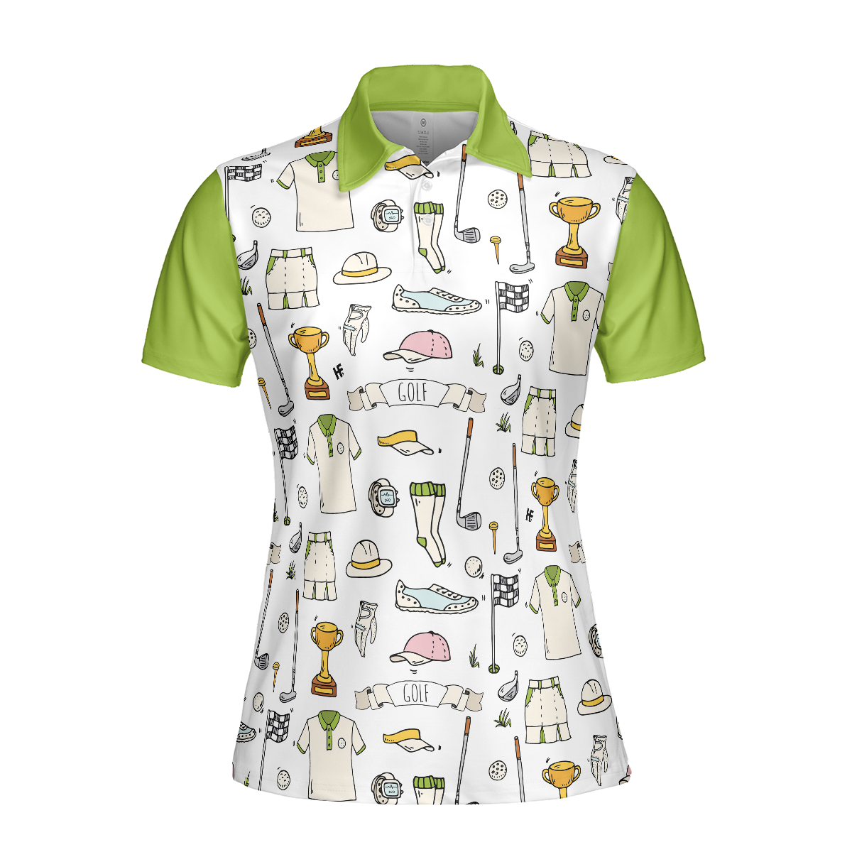 Golf Life In Green Short Sleeve Women Polo Shirt, Golf Symbol Pattern Polo Shirt For Ladies, Best Golf Shirt For Female