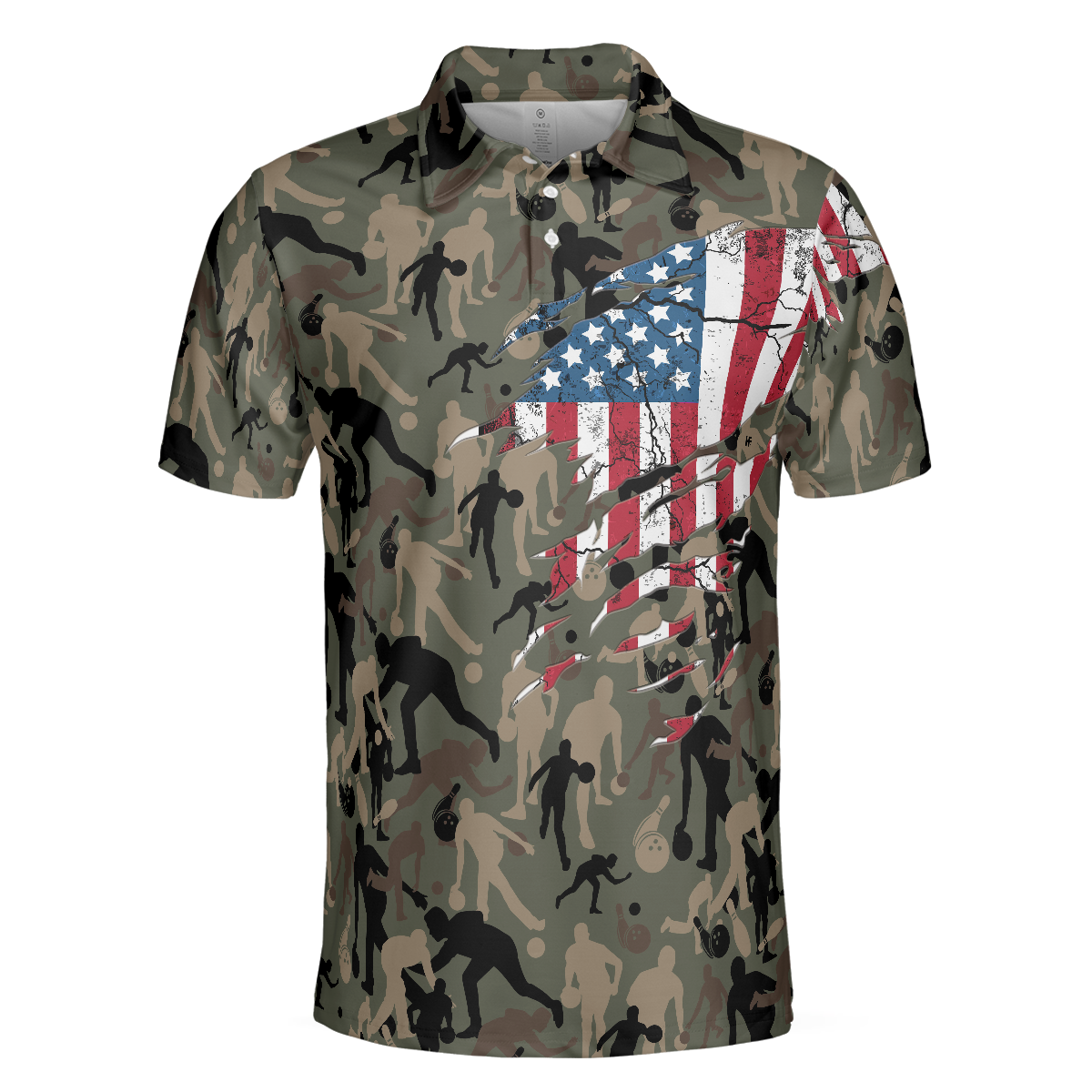 Bowling Men Polo Shirt - Bowling Camouflage American Eagle Flag Polo Shirt - Perfect Gift For Friend, Family, Bowling Lovers