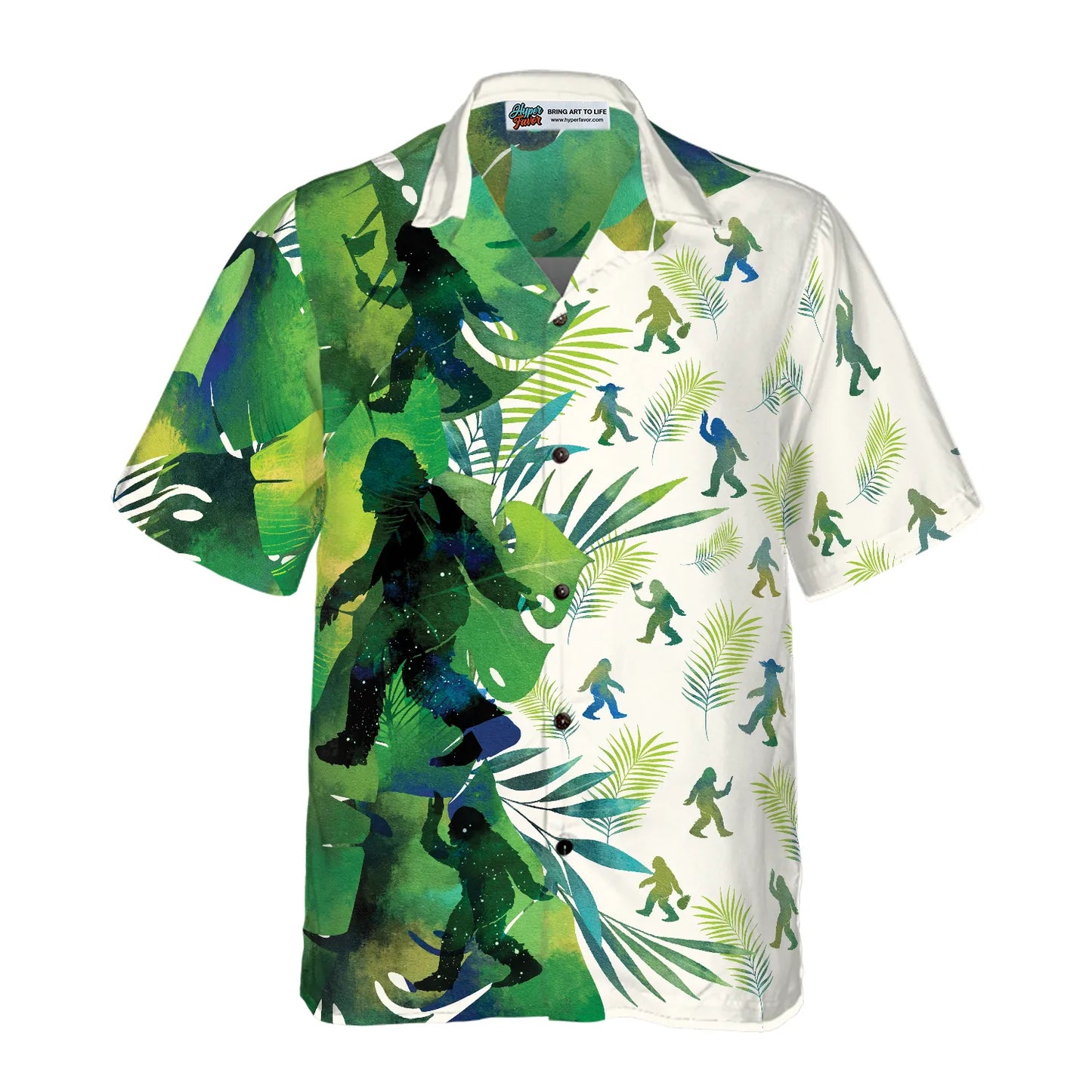 Bigfoot Silhouettes in Tropical Hawaiian Shirts for Men, Green Sasquatch Shirts, Bigfoot Tropical Summer Aloha Shirt For Men, Perfect Gift For Summer Tropical Lovers, Friends, Husband, Boyfriend, Family