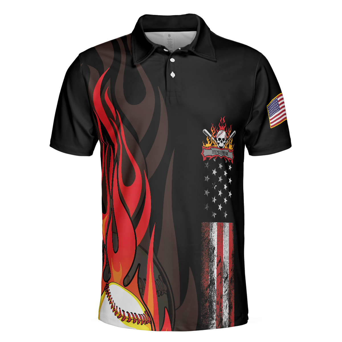 Flame Baseball Skull Men Polo Shirt, Baseball American Flag Polo Shirt, Best Baseball Shirt For Men, Gift For Baseball Lovers