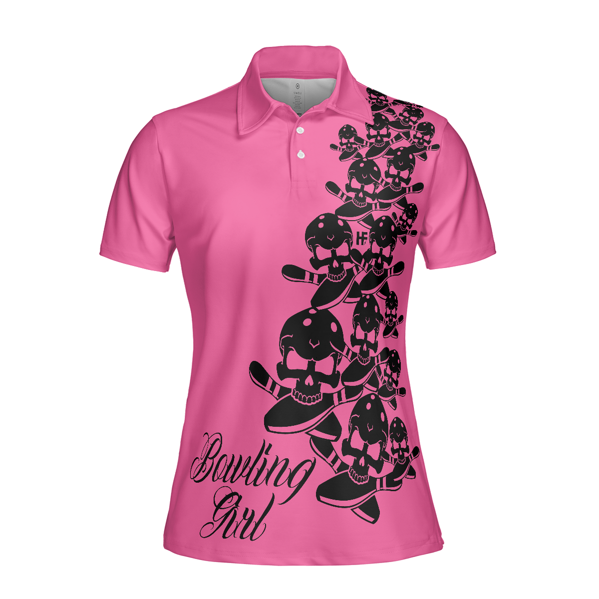 Bowling Girl Polo Shirt, Skull Short Sleeve Women Polo Shirt, Pink Skull Pattern Bowling Shirt For Female Players