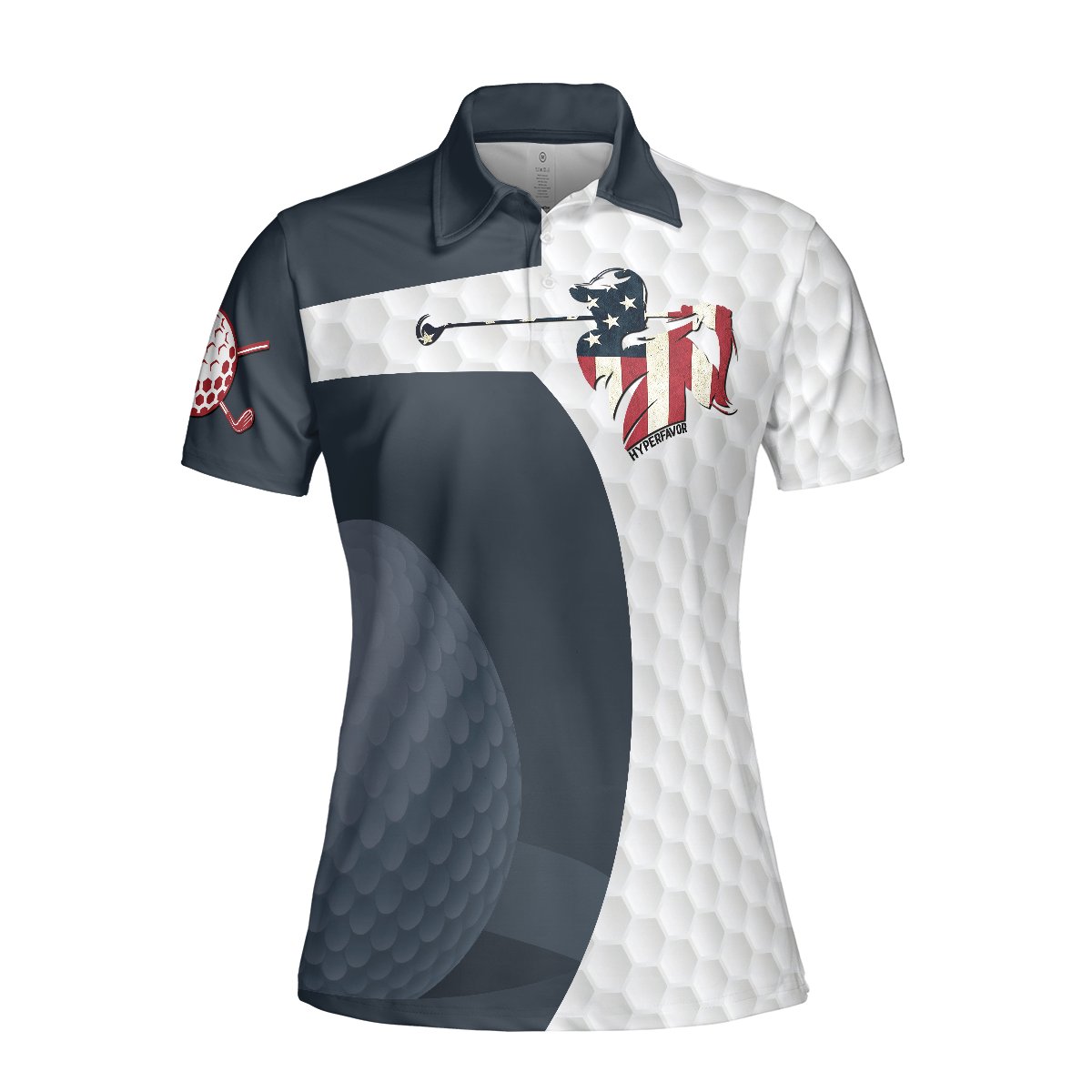 Golf Swing American Flag Women Polo Shirt, Golf Ball Texture Short Sleeve Women Polo Shirt