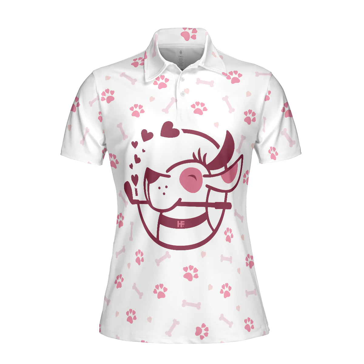 White And Pink Golf Dog Women Polo Shirt, Just A Dog Mom Who Loves Golf Short Sleeve Shirt, Golf Gift For Dog Lovers