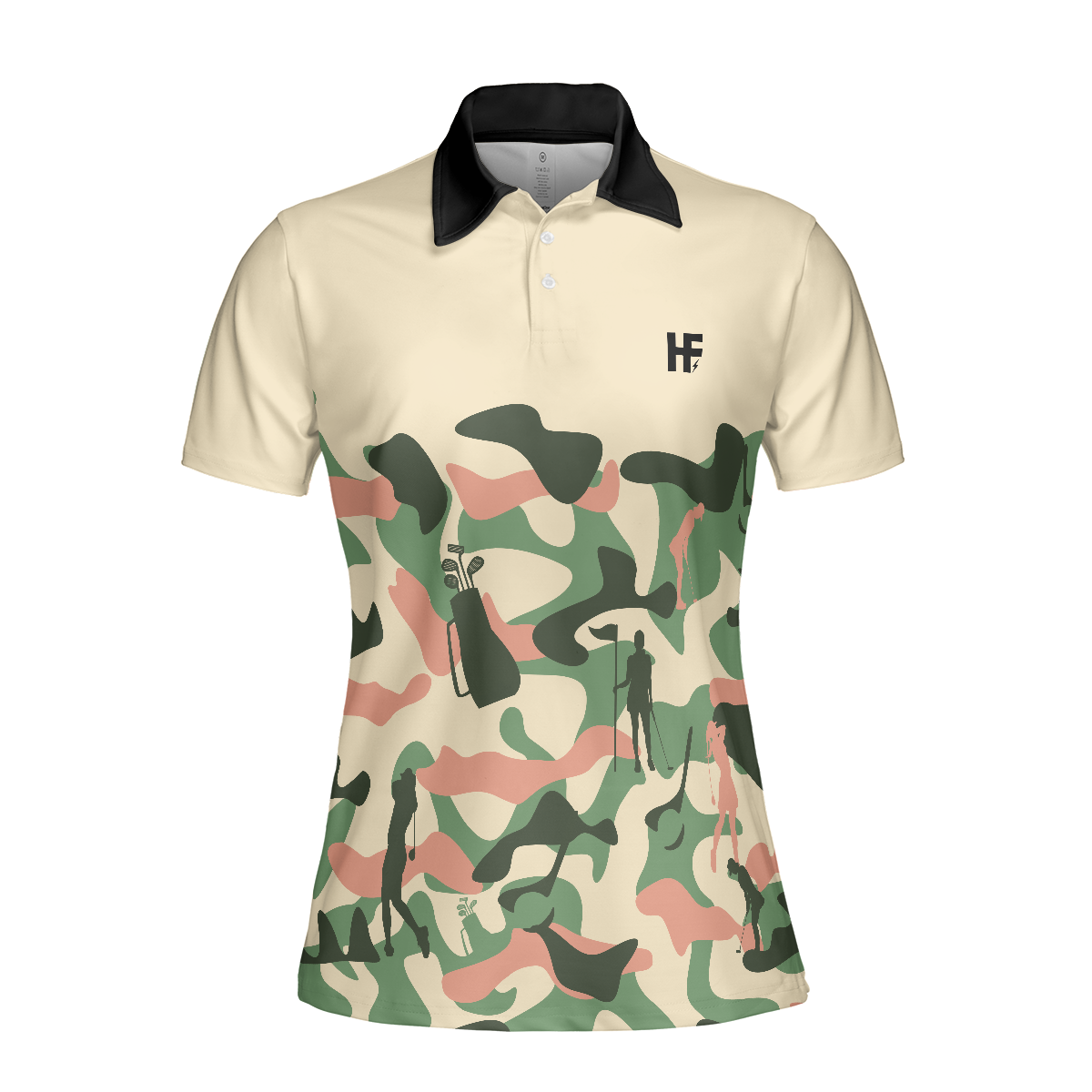 Camouflage Texture Golf Set For Woman Short Sleeve Women Polo Shirt, Camo Golf Shirt For Ladies, Unique Female Golf Gift