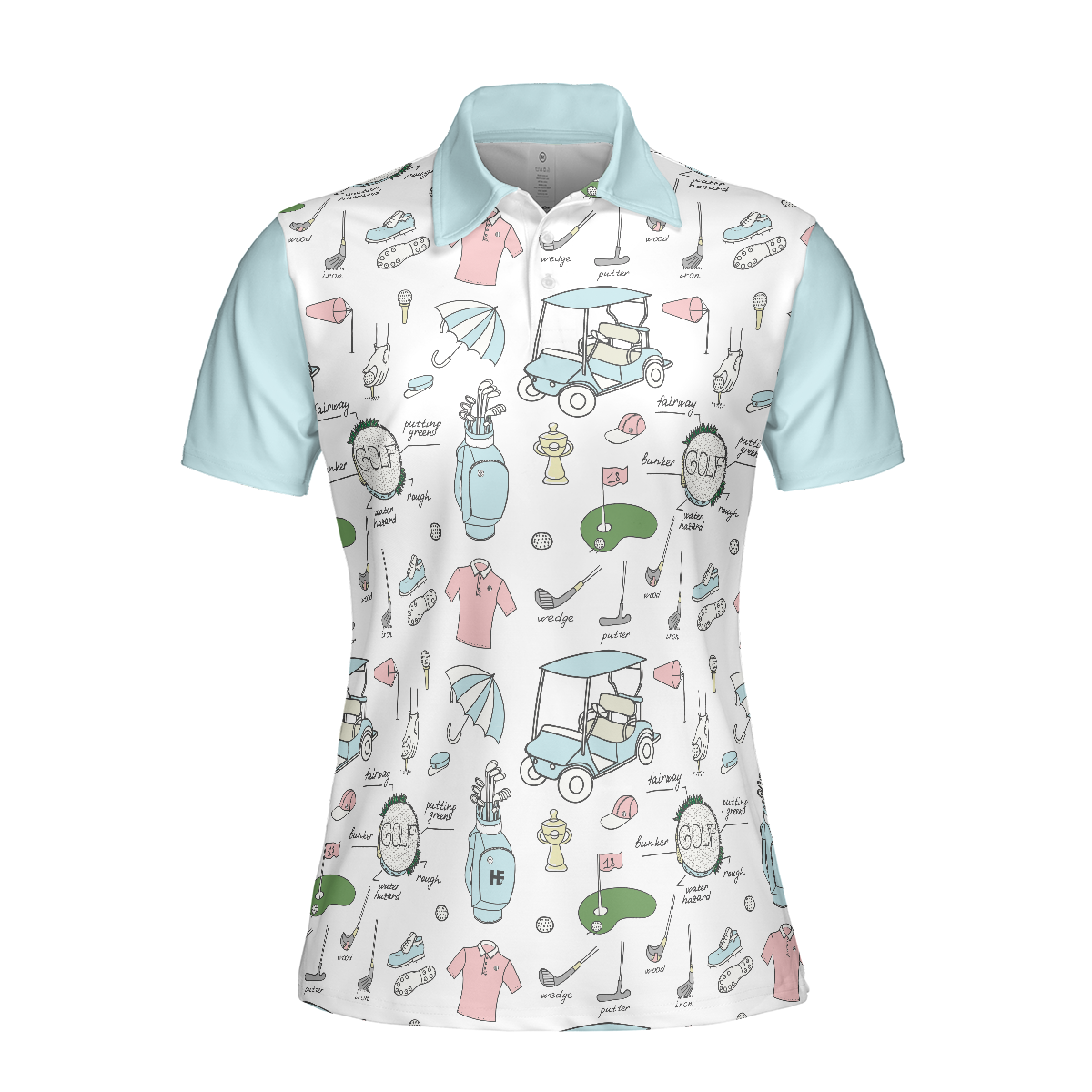 Golf Life In Blue Short Sleeve Women Polo Shirt, Golf Symbol Pattern Polo Shirt For Ladies, Best Golf Shirt For Female