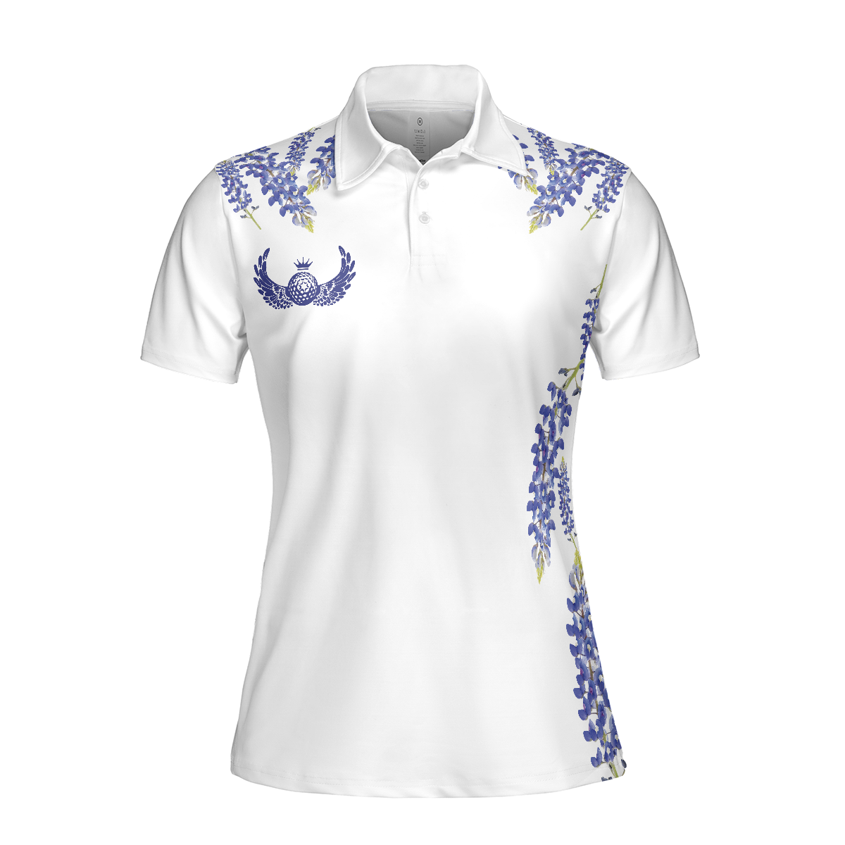 Elegant Bluebonnet Flower For Texas Golfer Short Sleeve Women Polo Shirt, White Texas Golf Shirt For Ladies