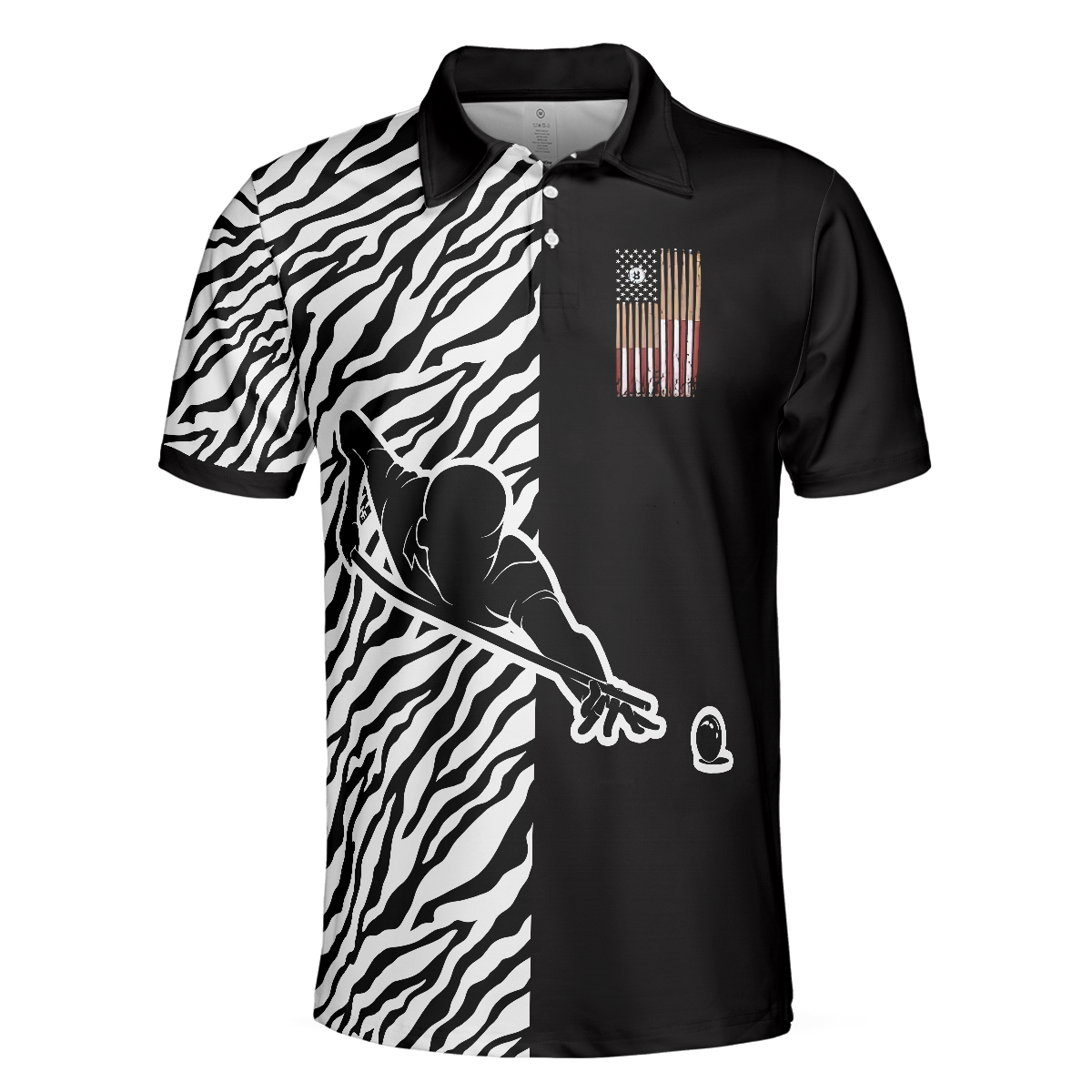 Men Polo Shirt - Billiards Zebra Polo Shirt, Cool Billiards Polo Shirt With Zebra Pattern, Best Pool Shirt For Pool Players