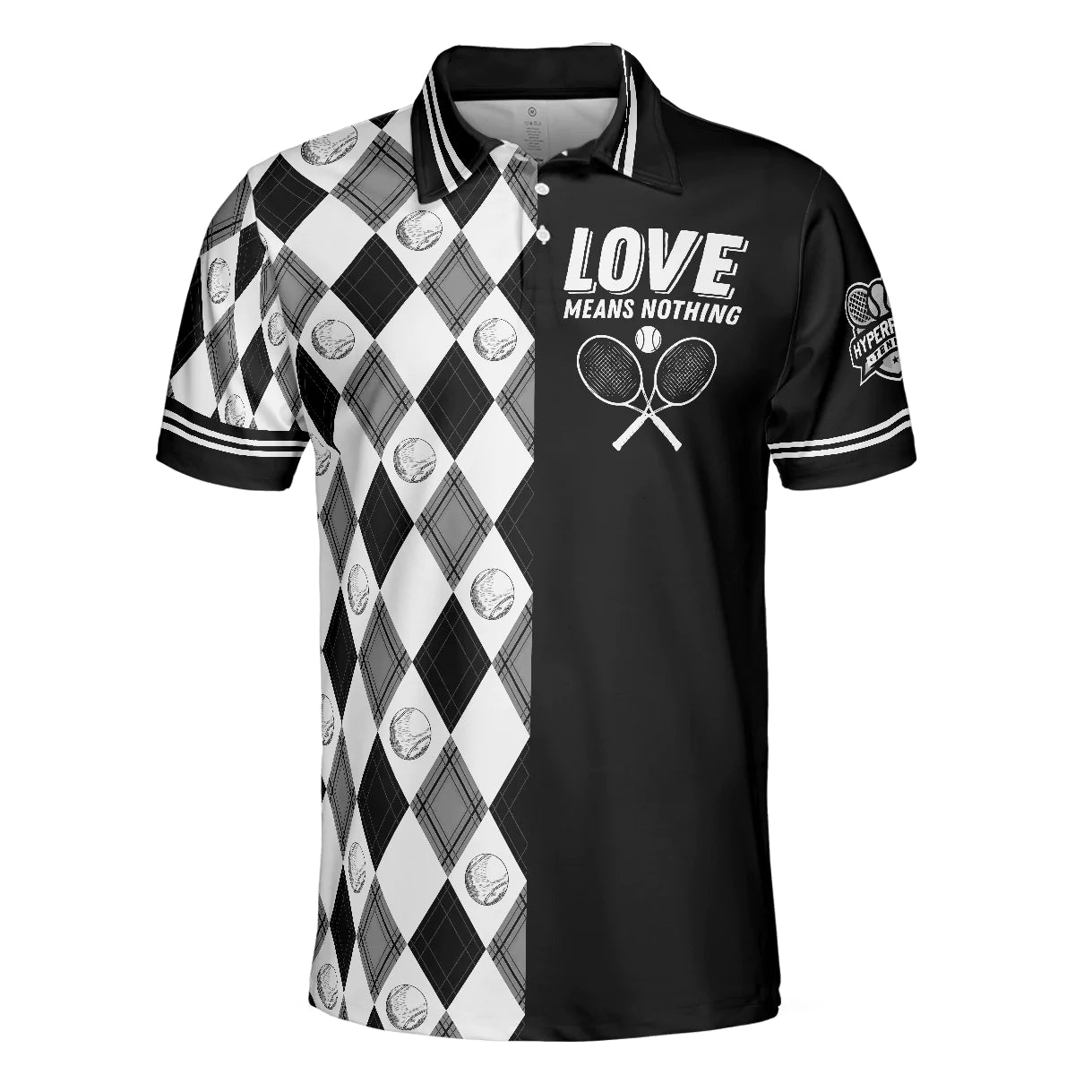 Men Polo Shirt - Love Means Nothing Tennis Polo Shirt - Gift For Tennis player - Tennis Ball Argyle Pattern Polo Shirt