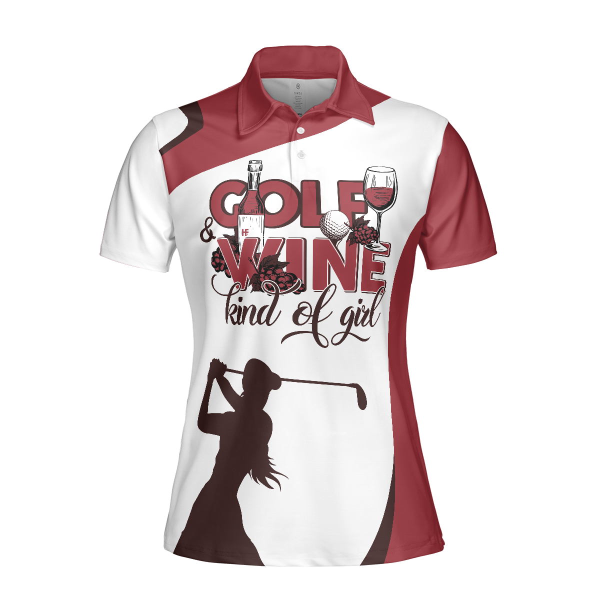 Golf And Wine Kind Of Girl Golf Short Sleeve Women Polo Shirt, White And Red Golf Women Polo Shirt, Golf Shirt For Wine Lovers