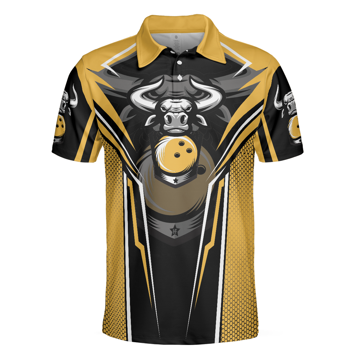 Clean Sweep Yellow Bull Bowling Short Sleeve Polo Shirt, Digital Bowling Alley Polo Shirt, Best Bowling Shirt For Men