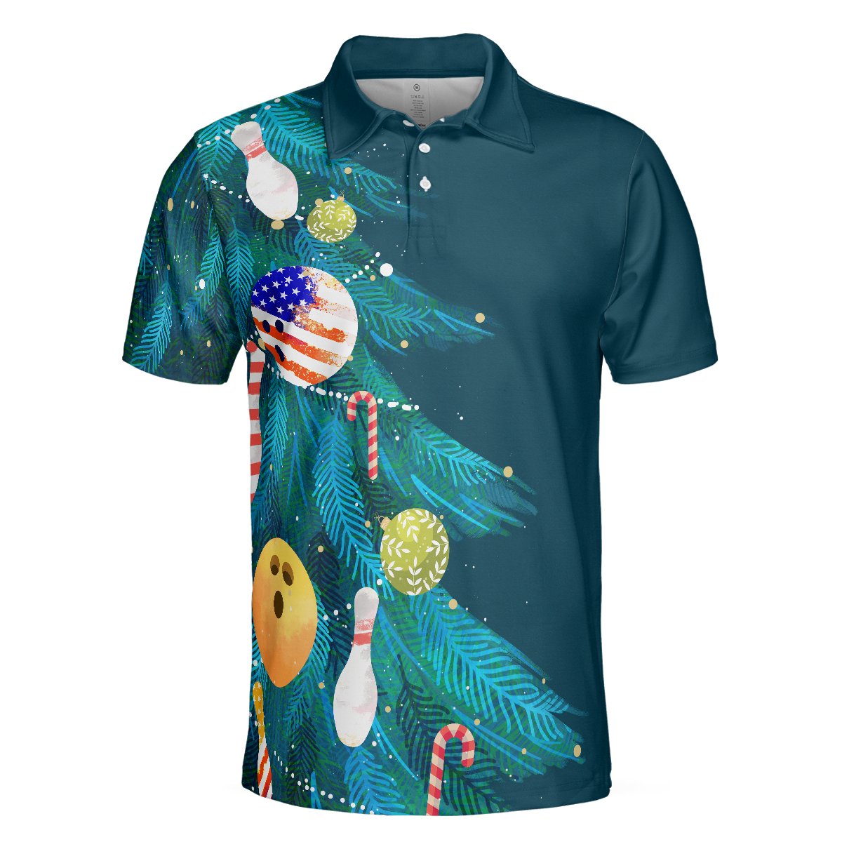 Bowling Men Polo Shirt - Christmas Tree Decorations with Bowling Men Polo Shirts, American Flag Polo Shirt For Men - Perfect Gift For Friend, Family, Bowling Lovers