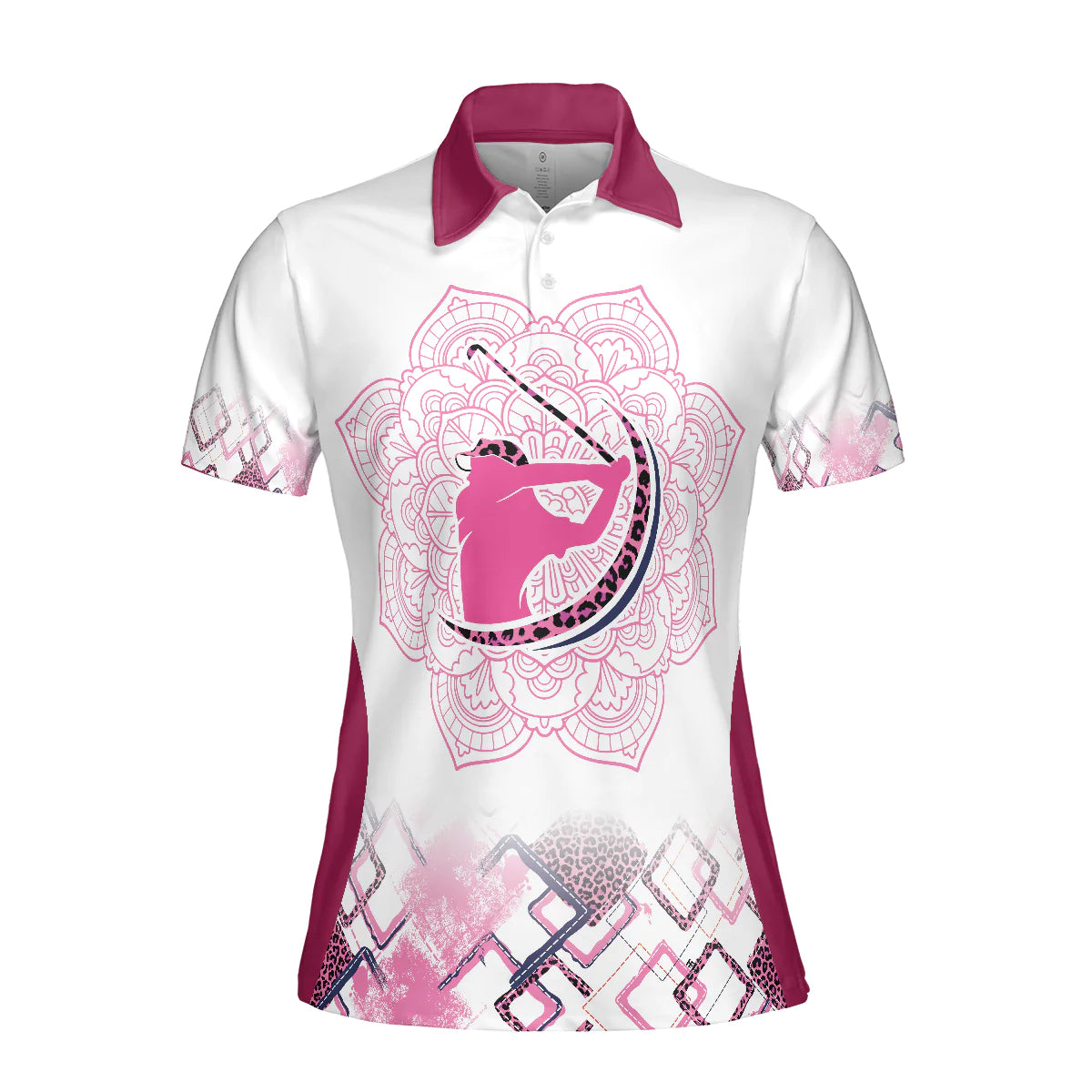 Leopard Mandala Pattern Thinning Layout Pink Girl Golf Short Sleeve Women Polo Shirt, Best Golf Shirt For Ladies