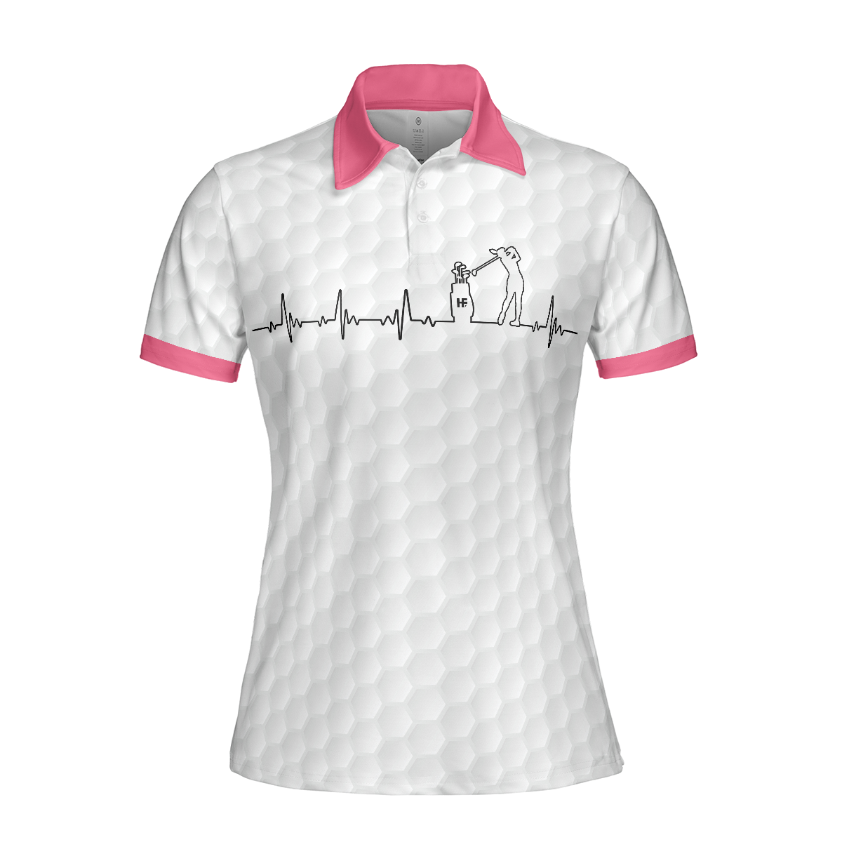 Heartbeat Golfer White And Pink Golf Short Sleeve Women Polo Shirt, Golf Shirt For Ladies, Best Gift For Golfers